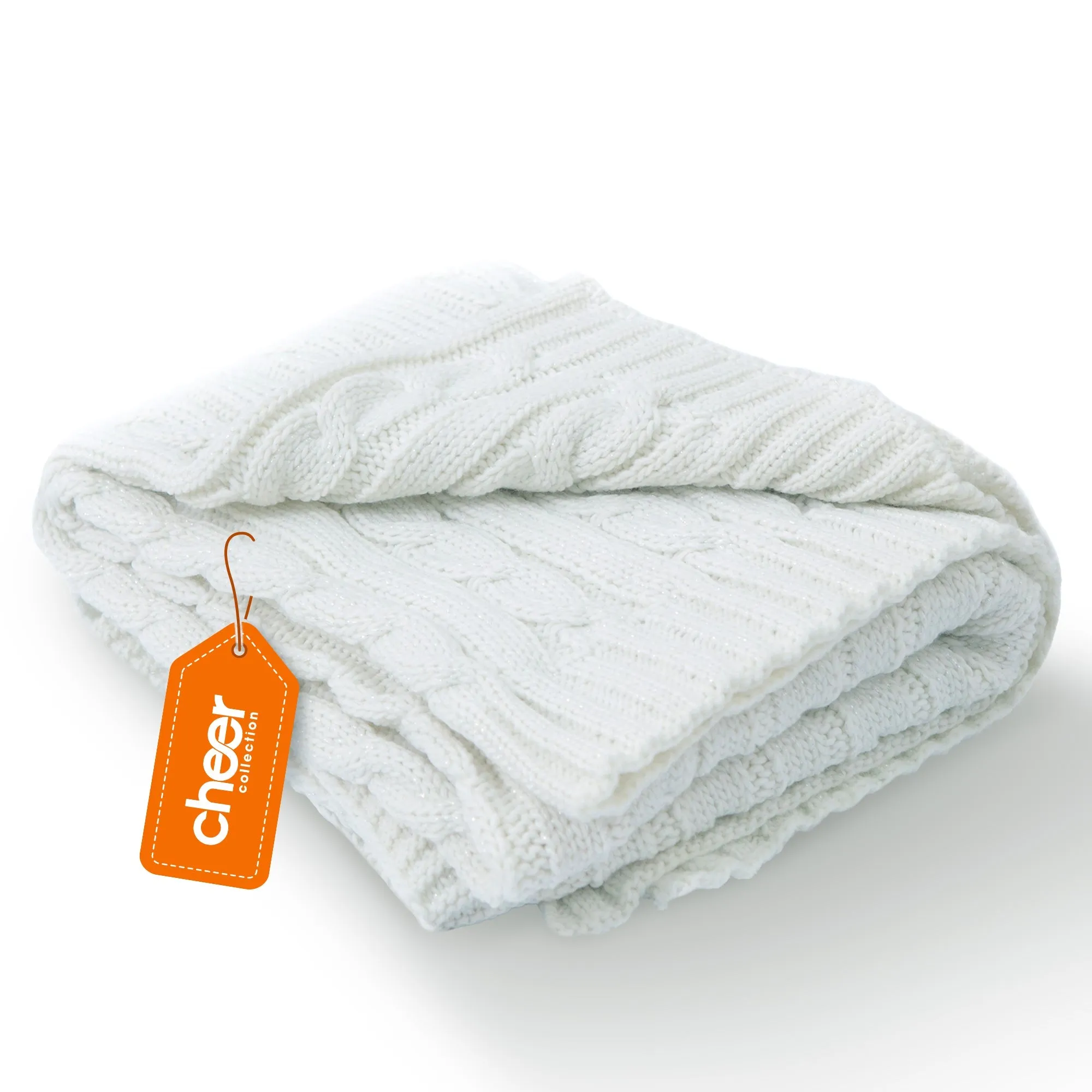 Cheer Collection Knitted Throw Blanket. Soft Cable Knit 100% Acrylic Accent Throw - Ivory. 50 x 60