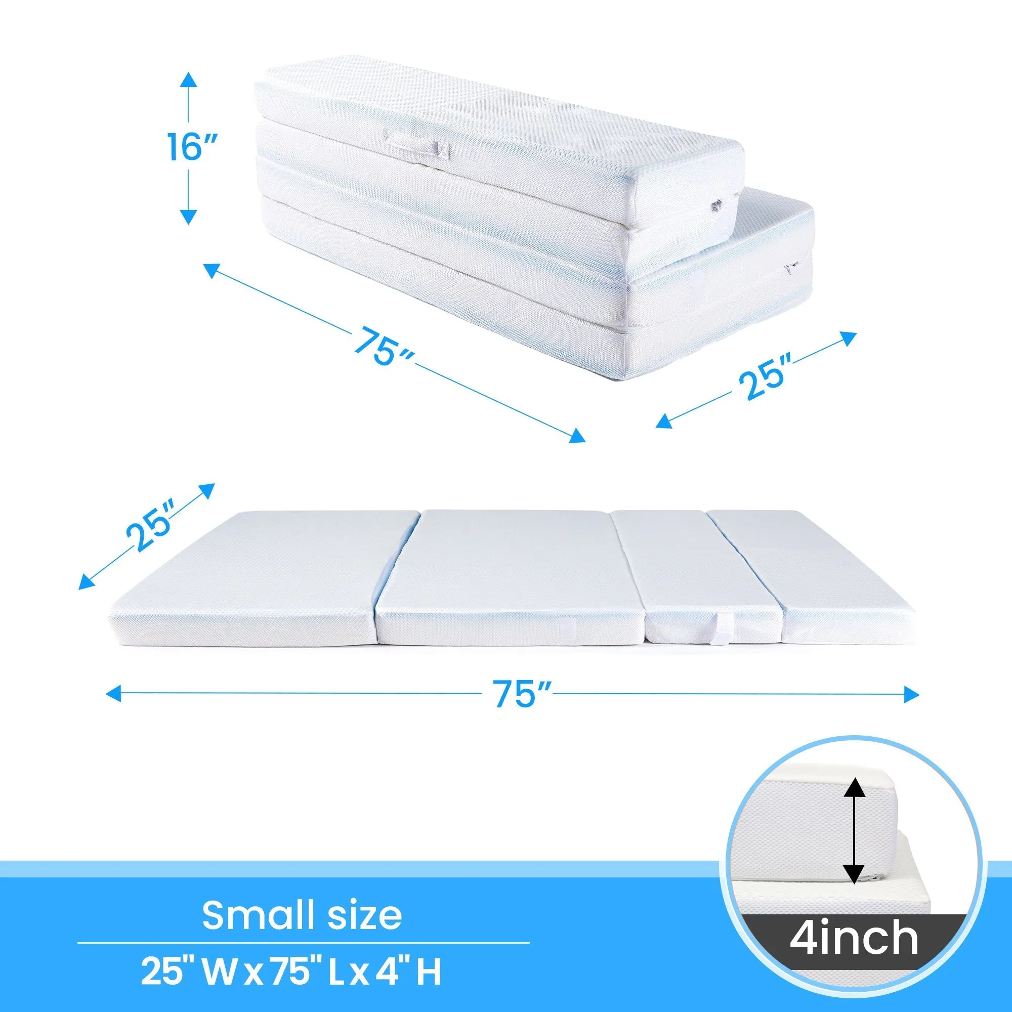 Cheer Collection Memory Foam Folding Mattress. Four Fold Convertible Sofa Bed Couch. 4 Thick Gel Infused Foam Folding Bed Sofa for Guests