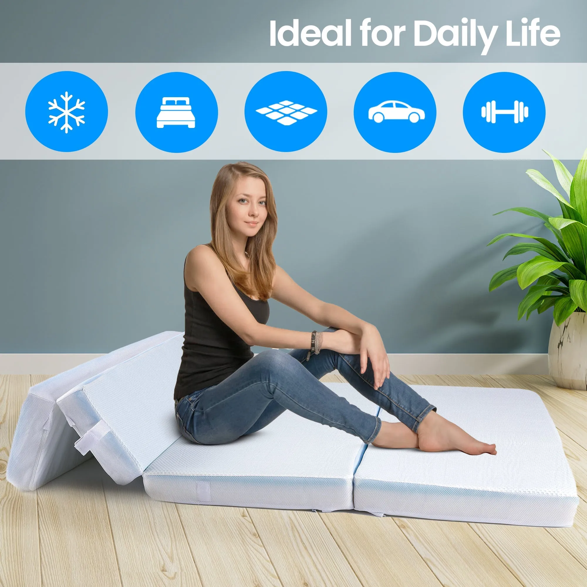 Cheer Collection Memory Foam Folding Mattress. Four Fold Convertible Sofa Bed Couch. 6 Thick Gel Infused