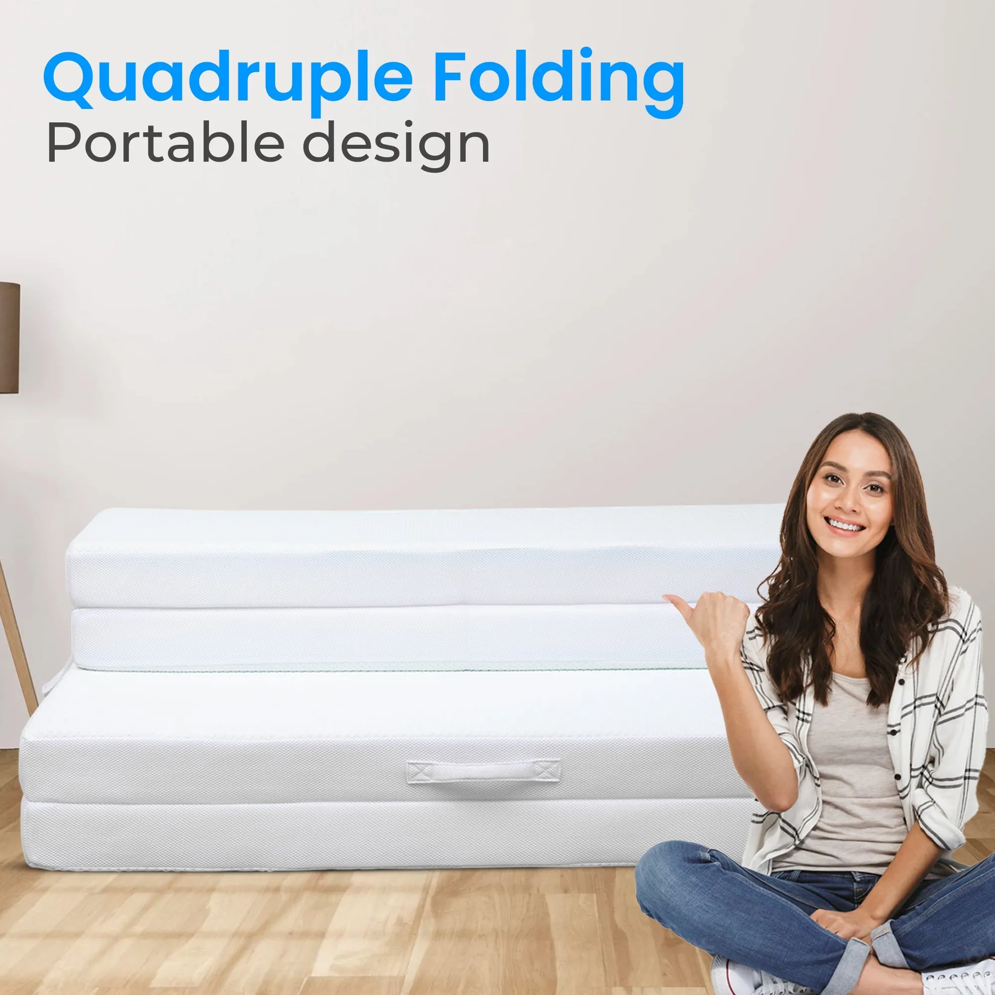 Cheer Collection Memory Foam Folding Mattress. Four Fold Convertible Sofa Bed Couch. 6 Thick Gel Infused