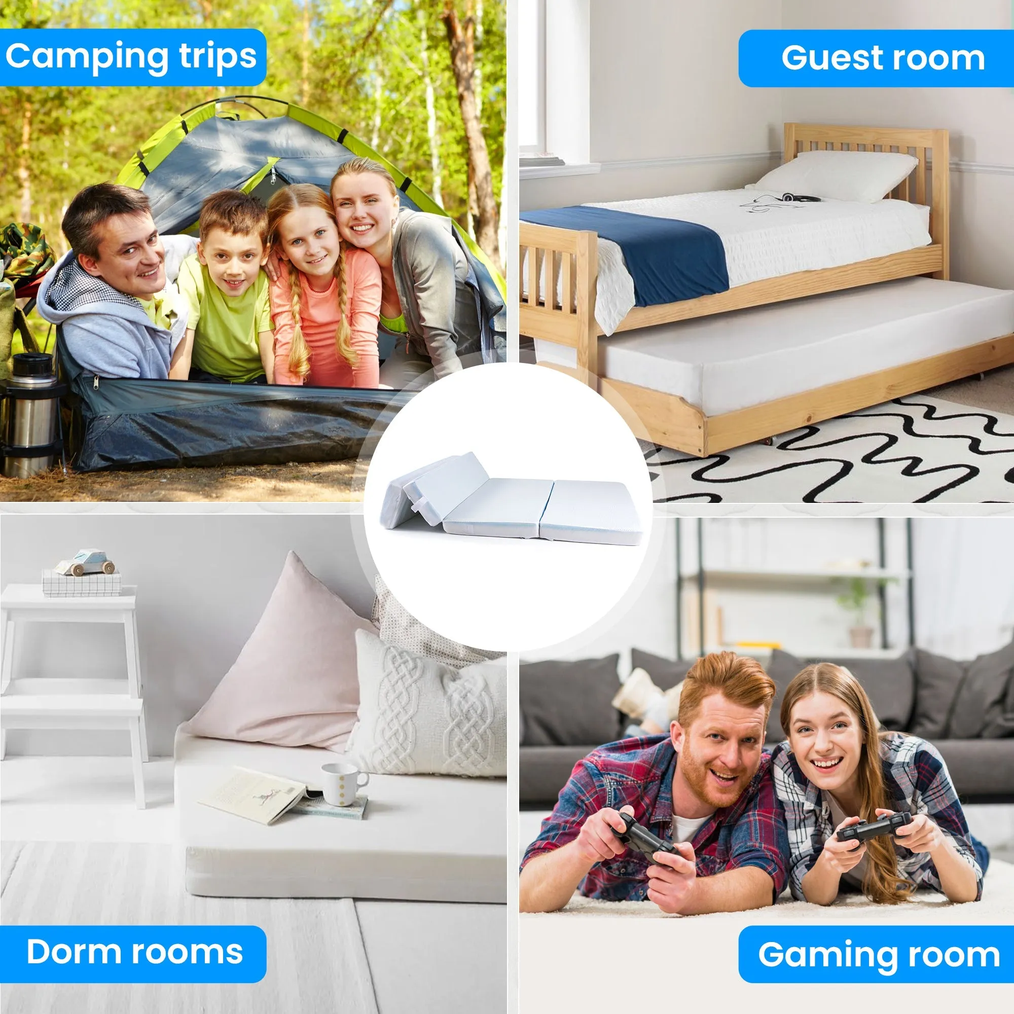 Cheer Collection Memory Foam Folding Mattress. Four Fold Convertible Sofa Bed Couch. 6 Thick Gel Infused