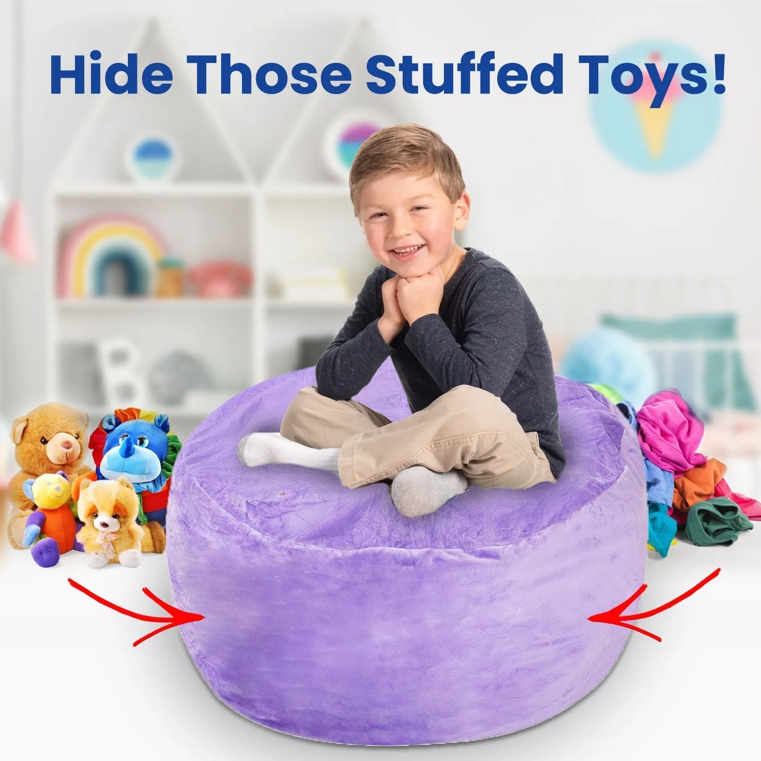 Cheer Collection Microplush Storage Bag. Kids Plush Toy Storage Organizer and Bean Bag Chair