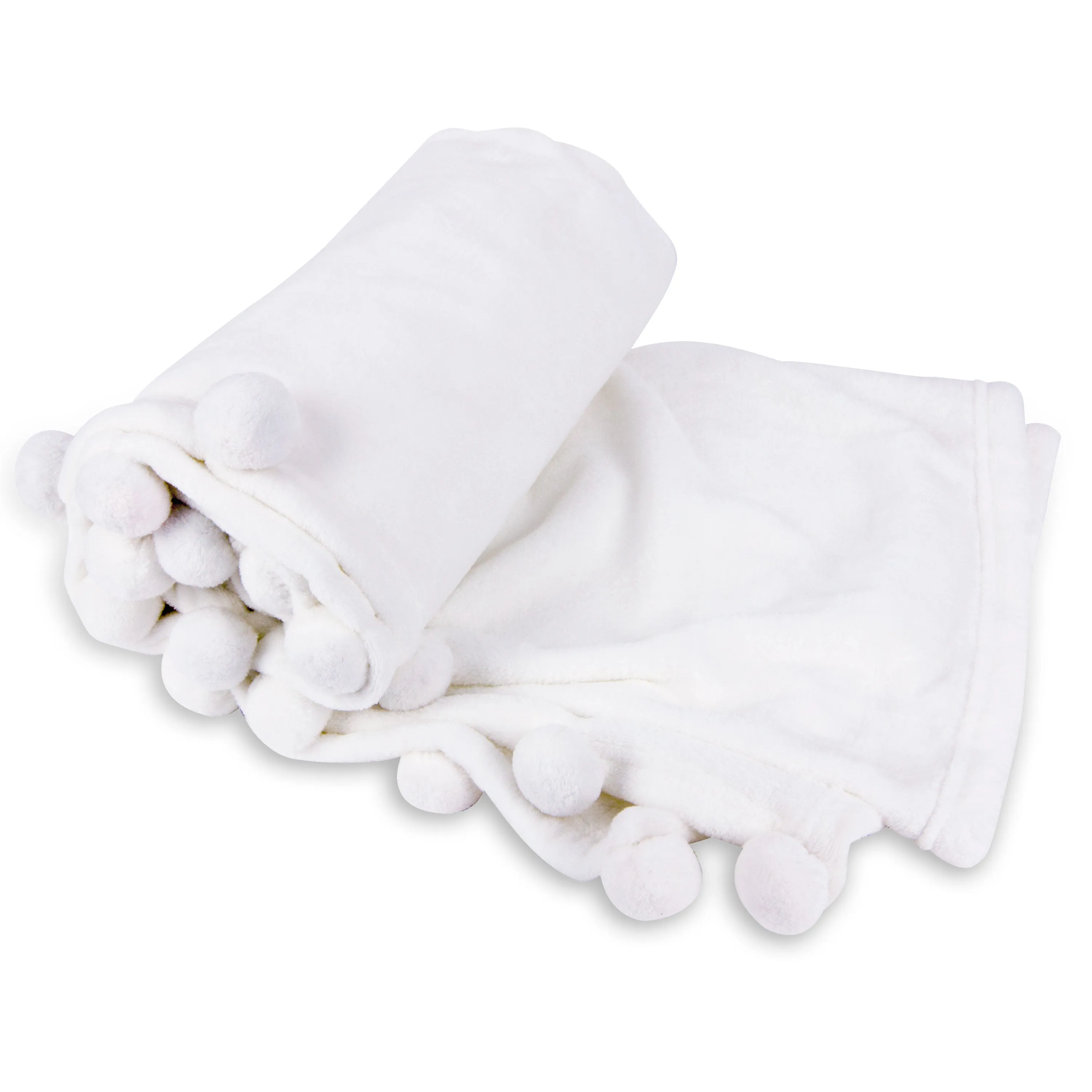 Cheer Collection Pom Pom Flannel Blanket | Ultra Soft on Skin. Lightweight Bed or Couch Throw Blanket with Pompoms