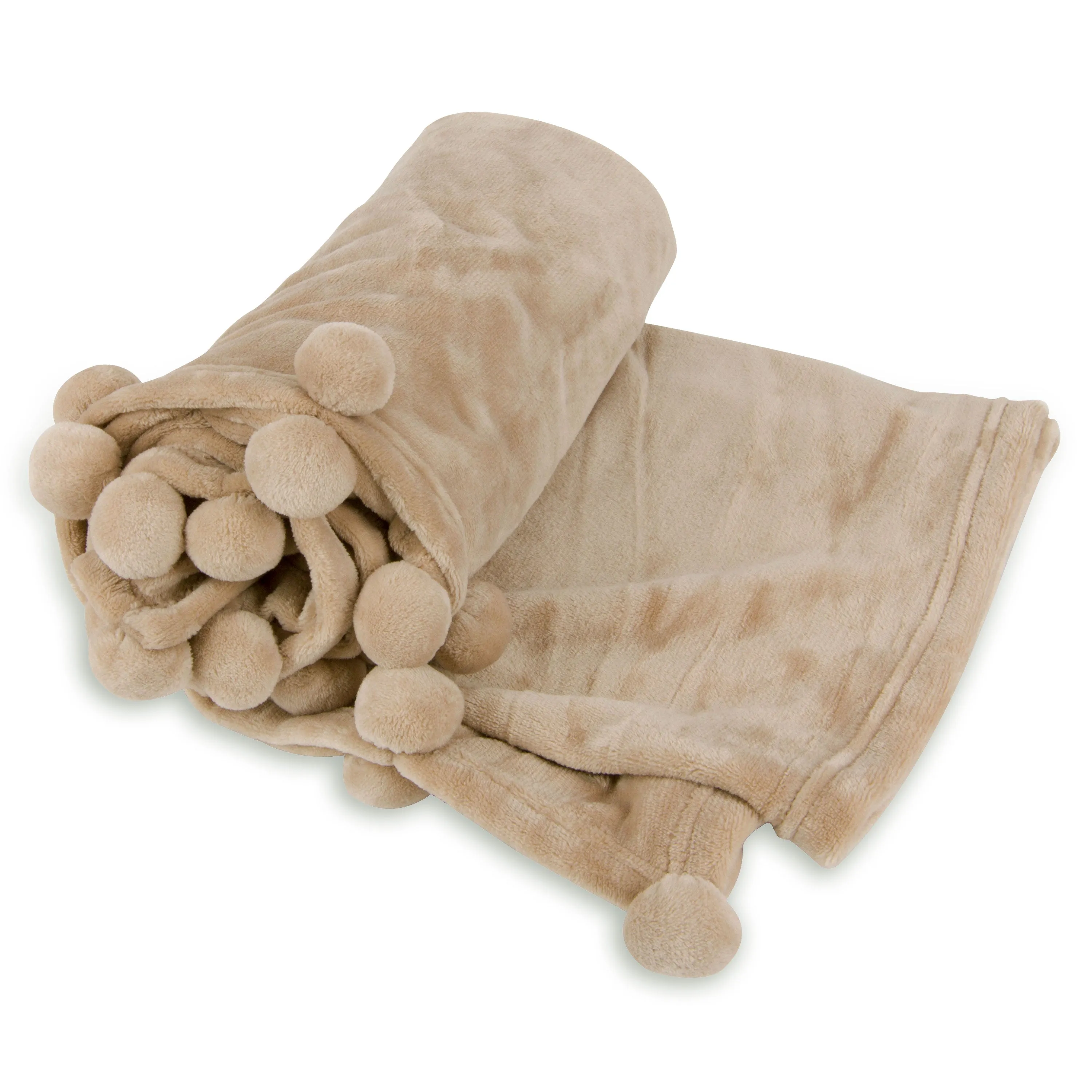 Cheer Collection Pom Pom Flannel Blanket | Ultra Soft on Skin. Lightweight Bed or Couch Throw Blanket with Pompoms