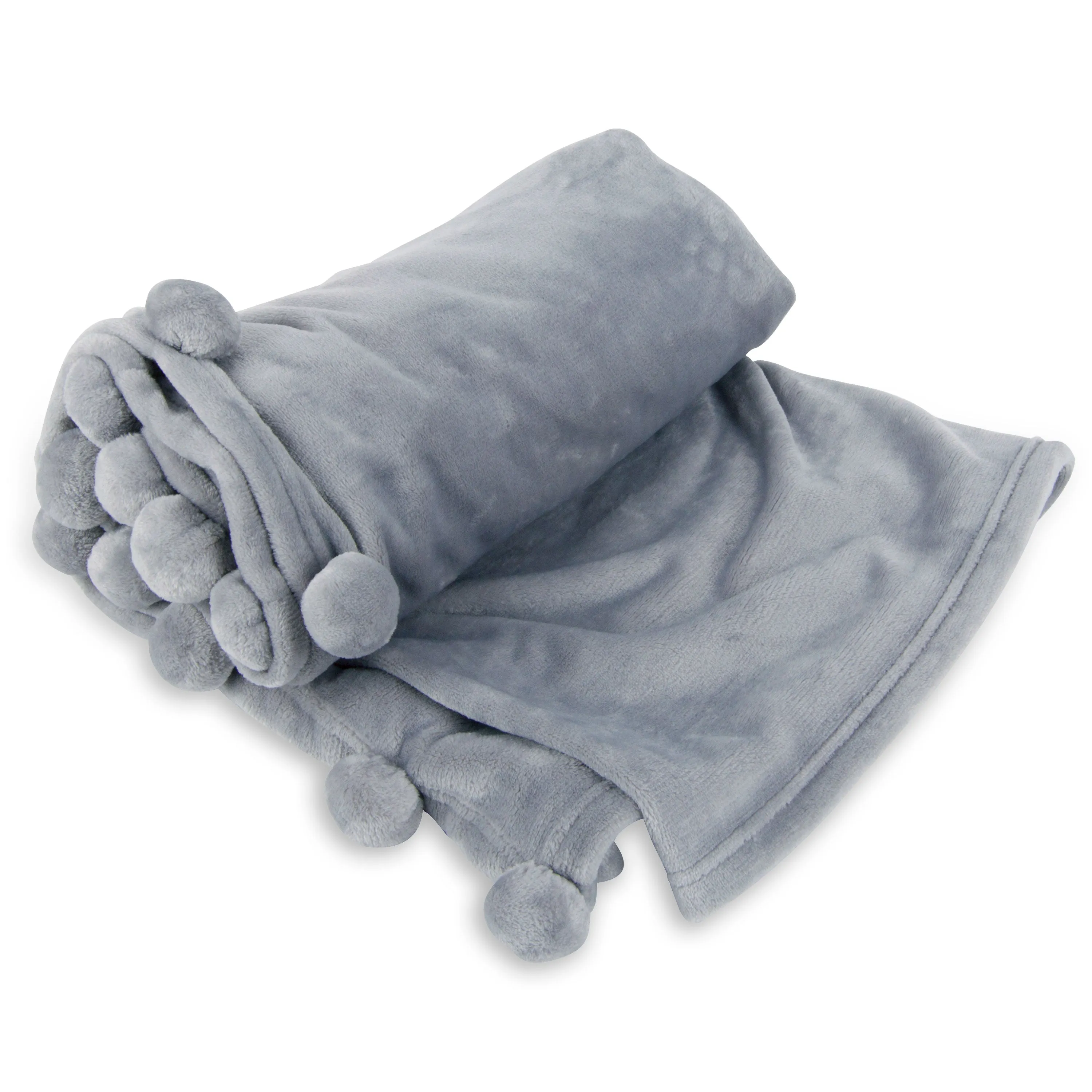 Cheer Collection Pom Pom Flannel Blanket | Ultra Soft on Skin. Lightweight Bed or Couch Throw Blanket with Pompoms