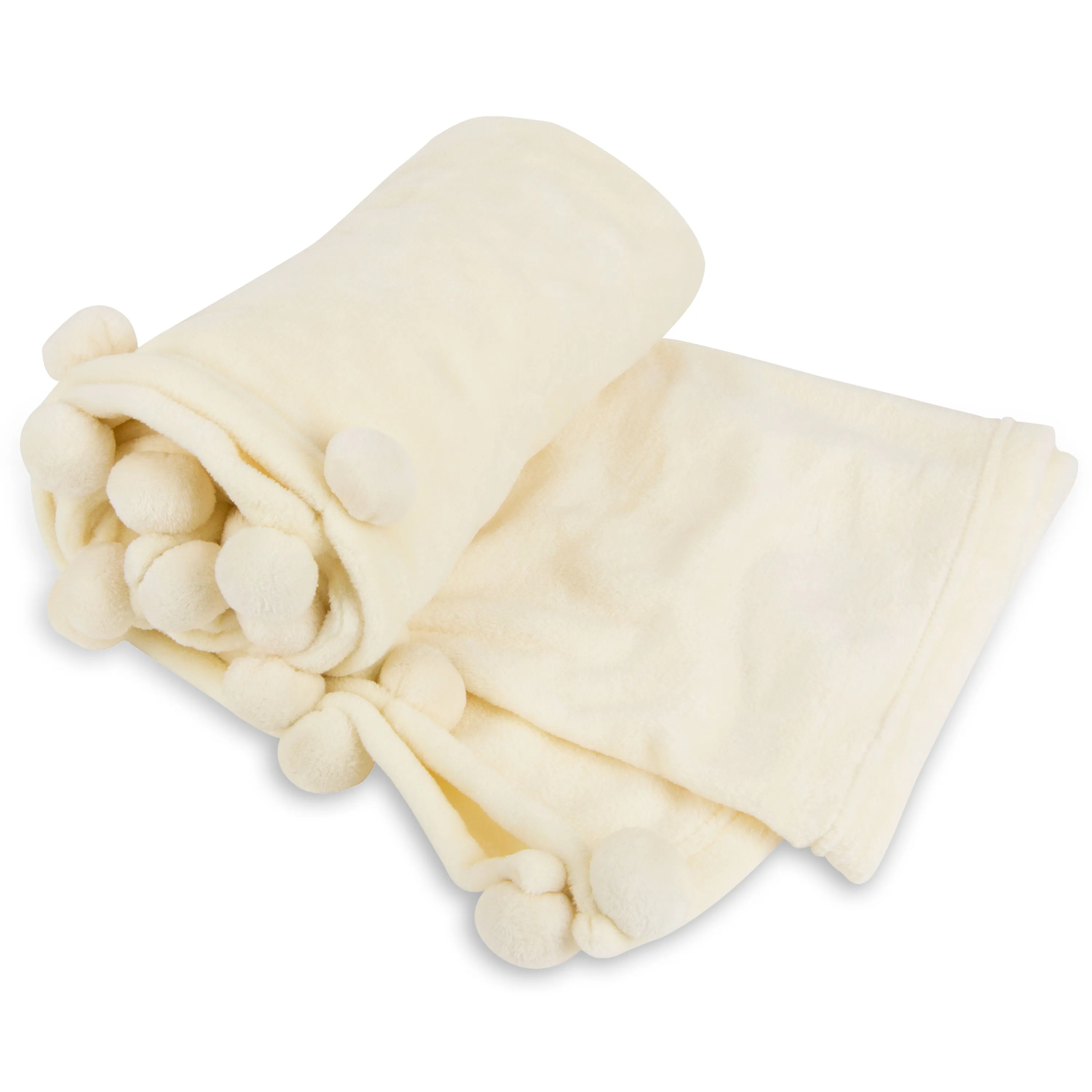 Cheer Collection Pom Pom Flannel Blanket | Ultra Soft on Skin. Lightweight Bed or Couch Throw Blanket with Pompoms