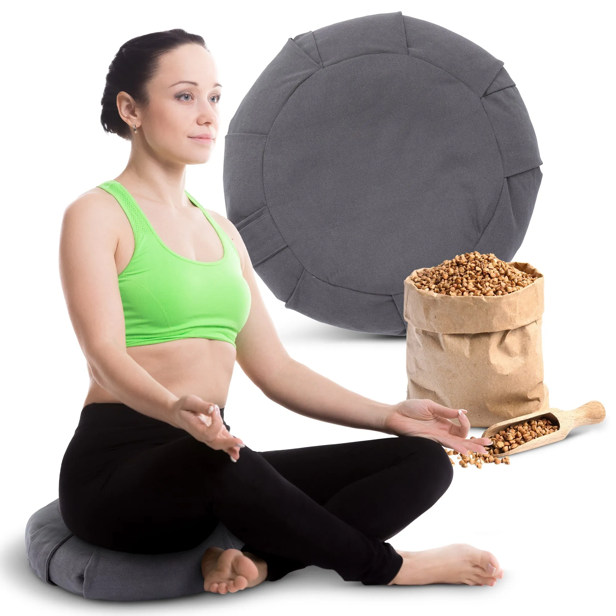 Cheer Collection Premium 16 Buckwheat Yoga and Meditation Floor Cushion with Removable Cover (Gray)