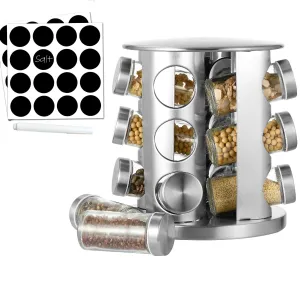 Cheer Collection Rotating Spice Rack for Countertop with 12 Jars. Stainless Steel Revolving Storage Organizer for Spices and Seasonings. plus Dry Erase Marker and 48 Reusable Labels
