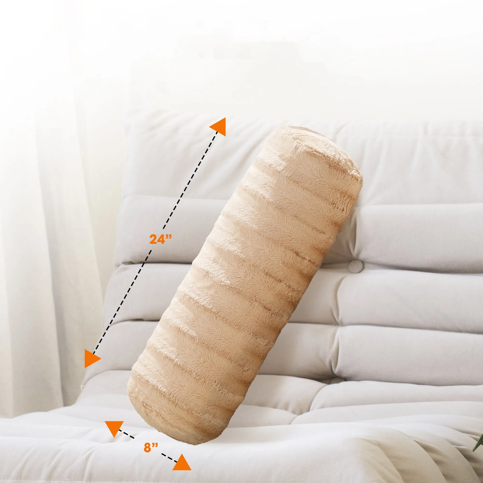 Cheer Collection Set of 2 Faux Fur Bolster Pillows. Decorative Roll Pillow