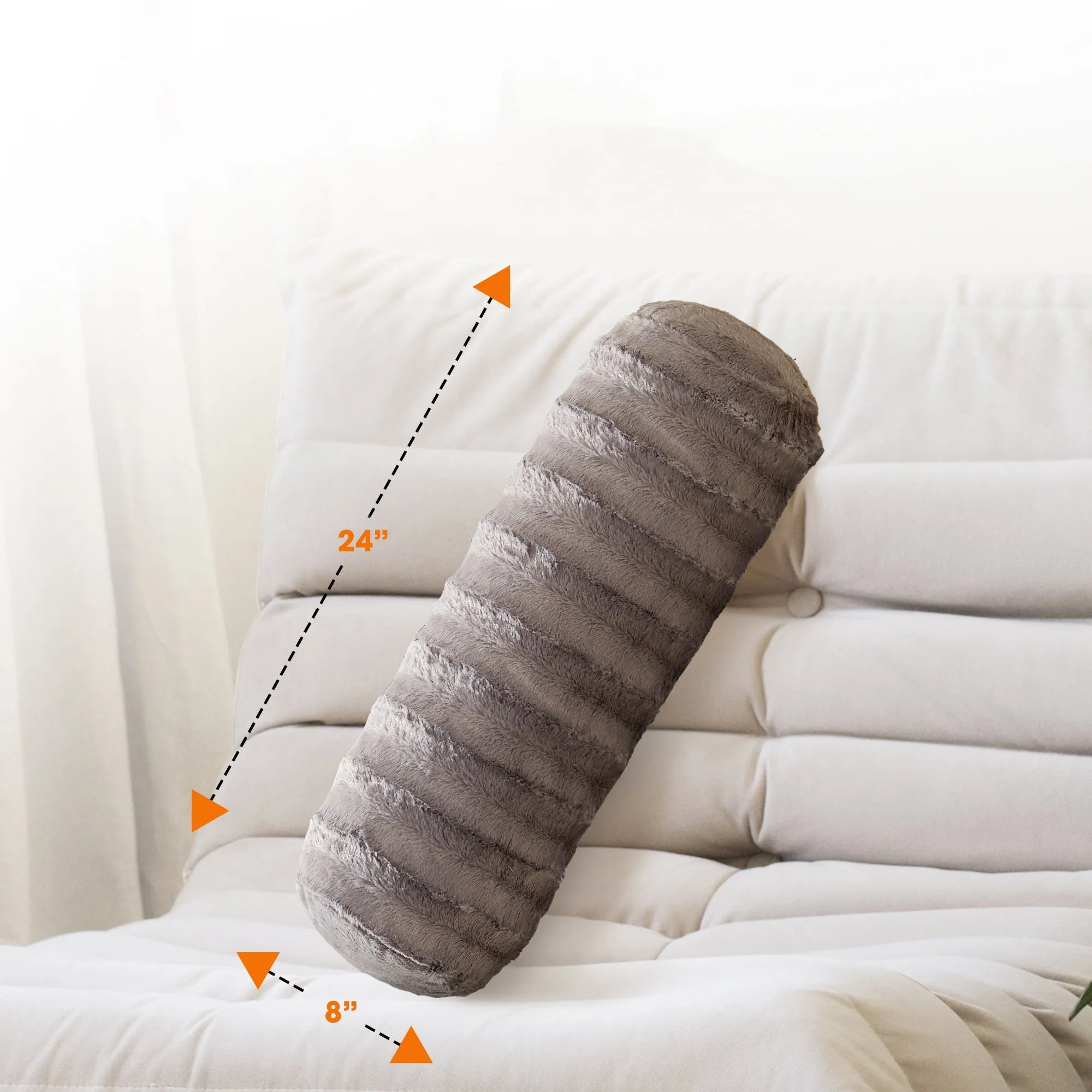 Cheer Collection Set of 2 Faux Fur Bolster Pillows. Decorative Roll Pillow