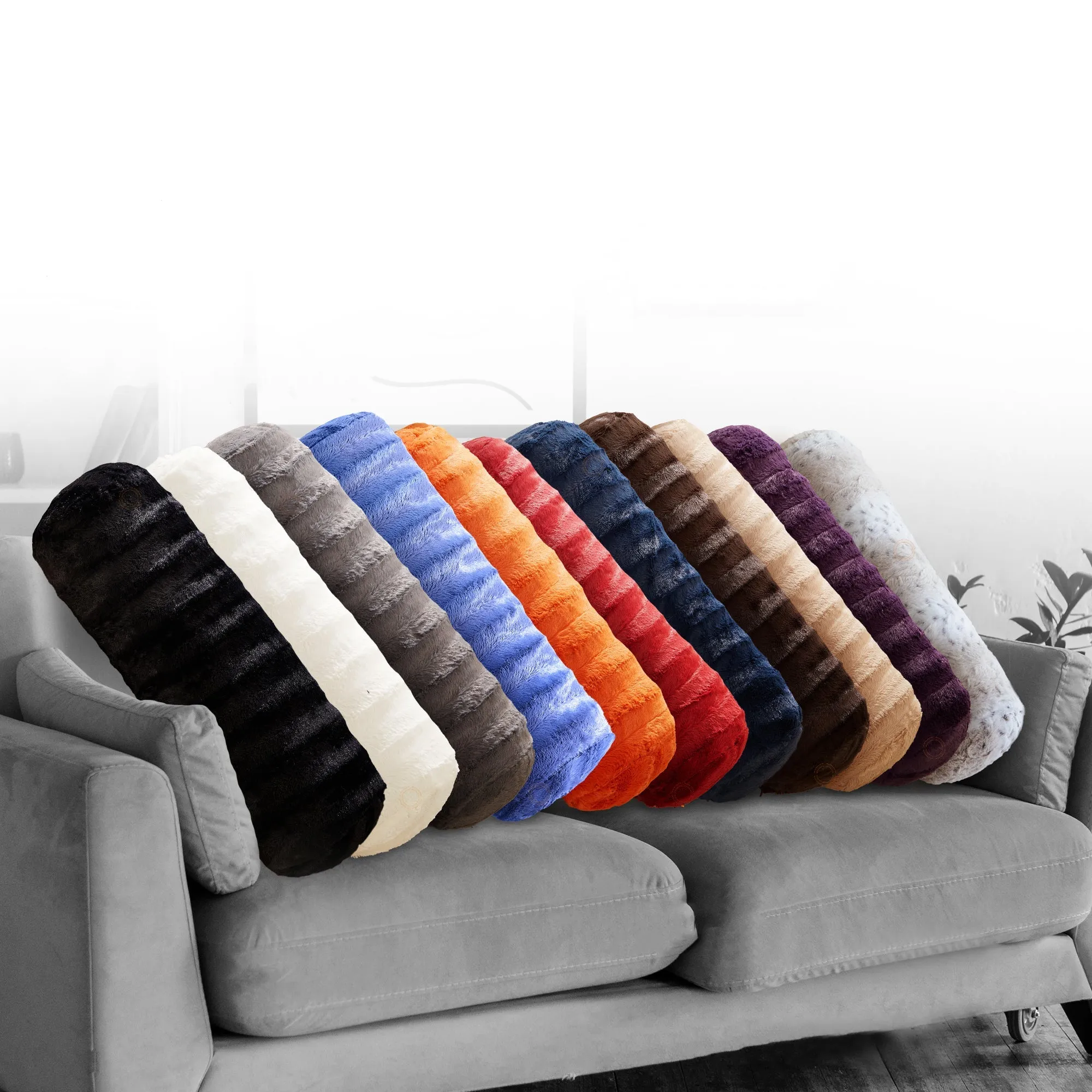 Cheer Collection Set of 2 Faux Fur Bolster Pillows. Decorative Roll Pillow