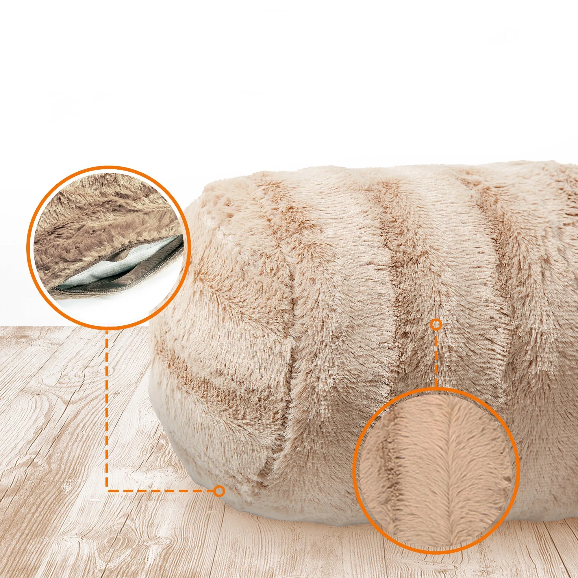 Cheer Collection Set of 2 Faux Fur Bolster Pillows. Decorative Roll Pillow