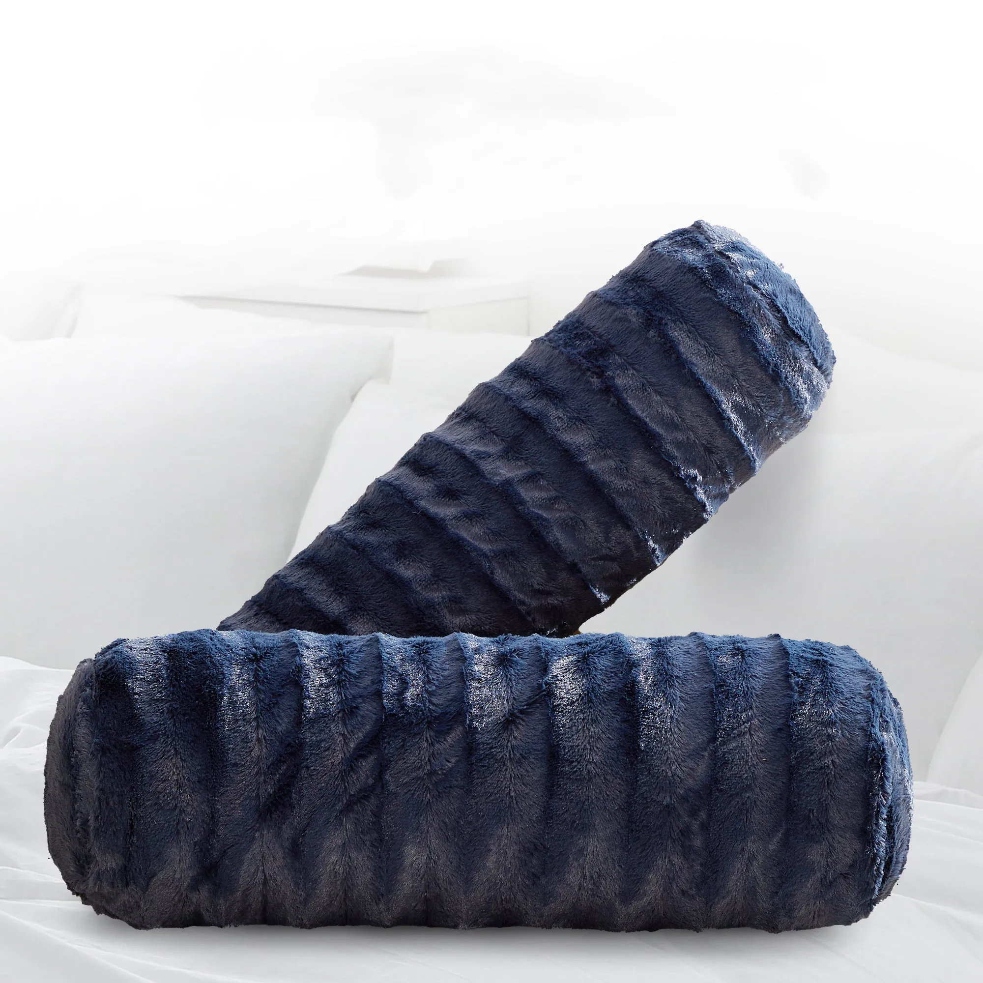 Cheer Collection Set of 2 Faux Fur Bolster Pillows. Decorative Roll Pillow