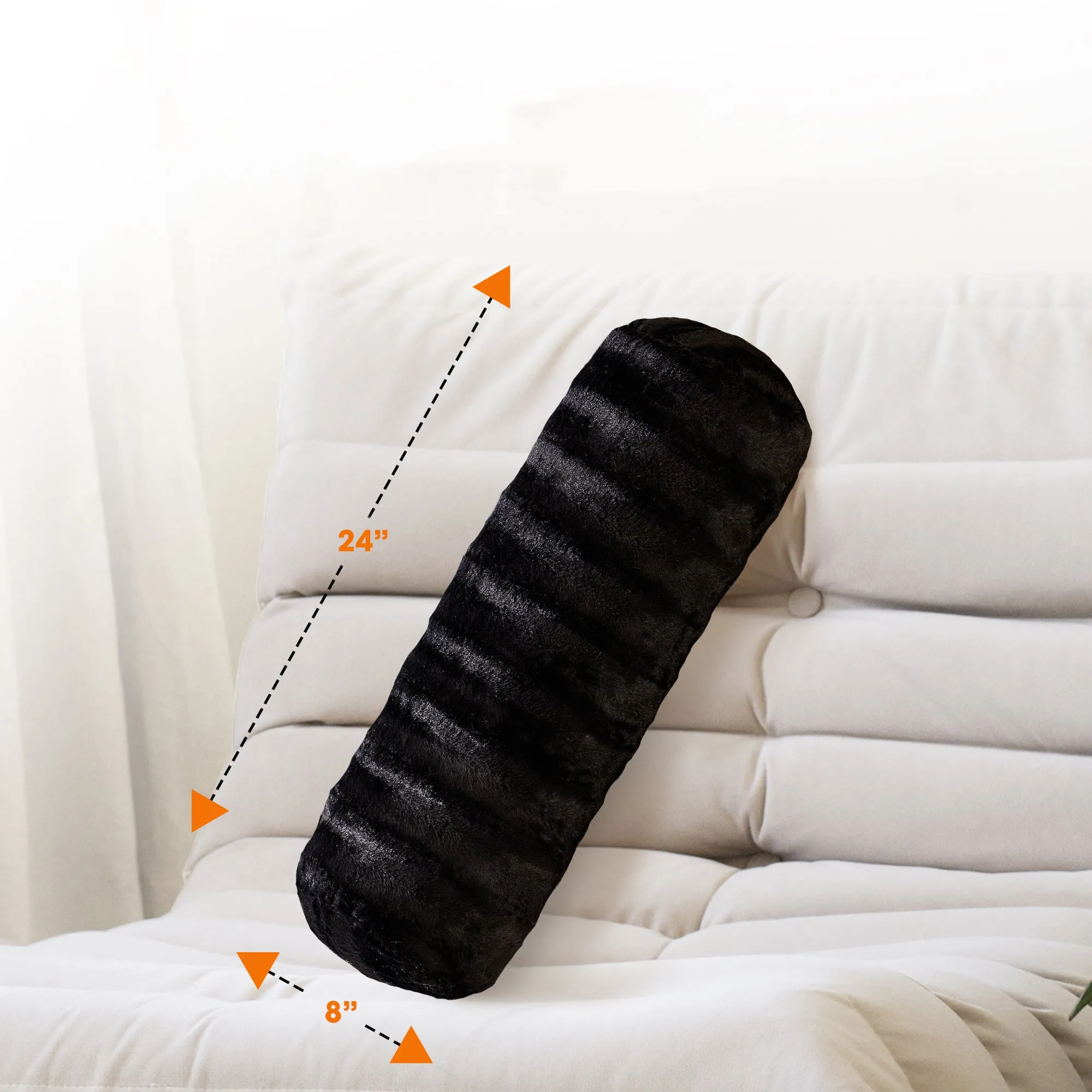 Cheer Collection Set of 2 Faux Fur Bolster Pillows. Decorative Roll Pillow
