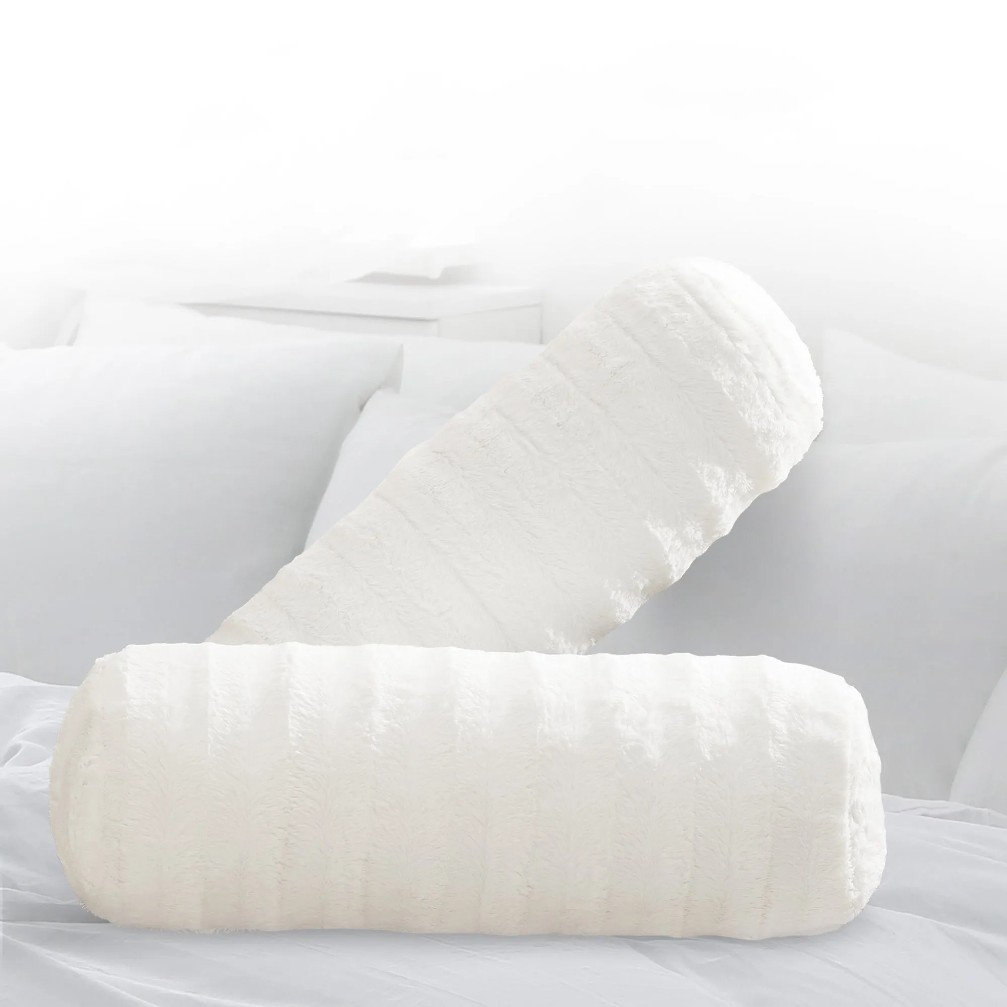 Cheer Collection Set of 2 Faux Fur Bolster Pillows. Decorative Roll Pillow