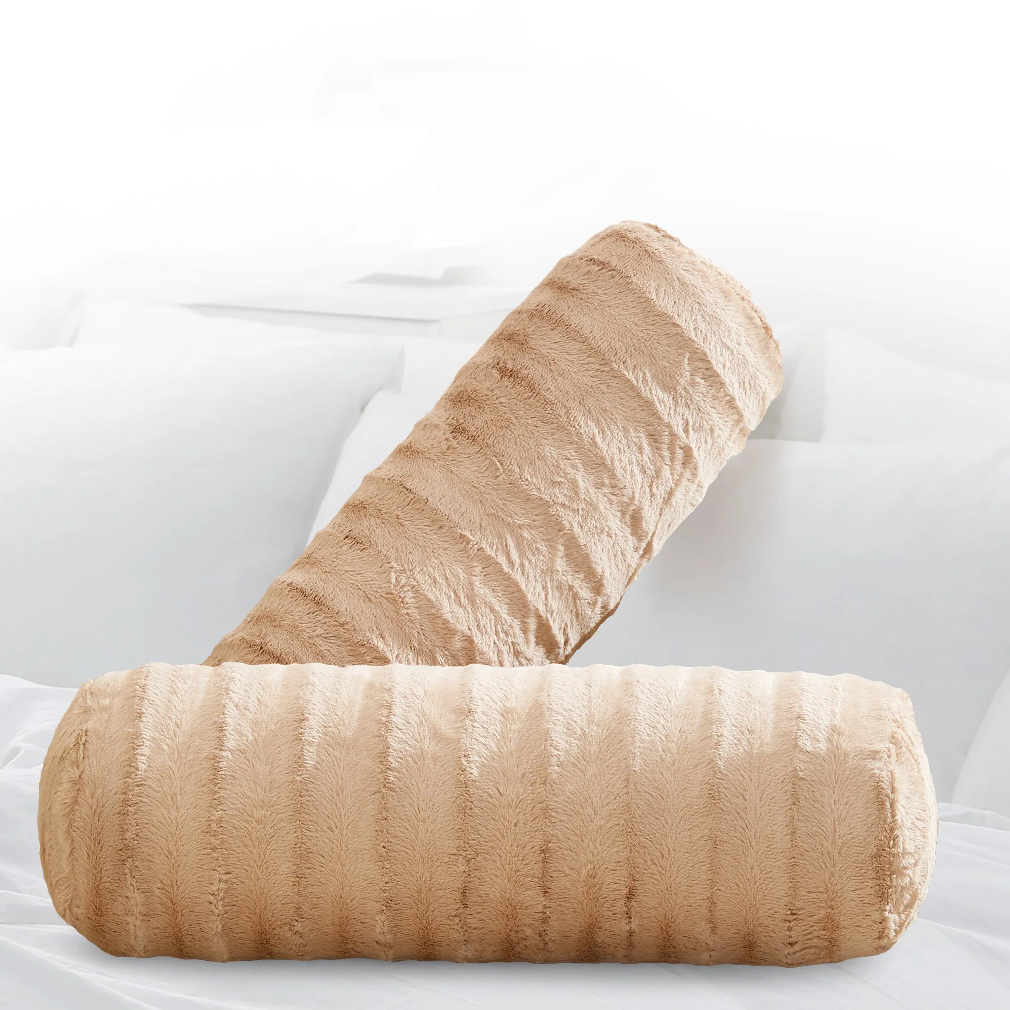 Cheer Collection Set of 2 Faux Fur Bolster Pillows. Decorative Roll Pillow