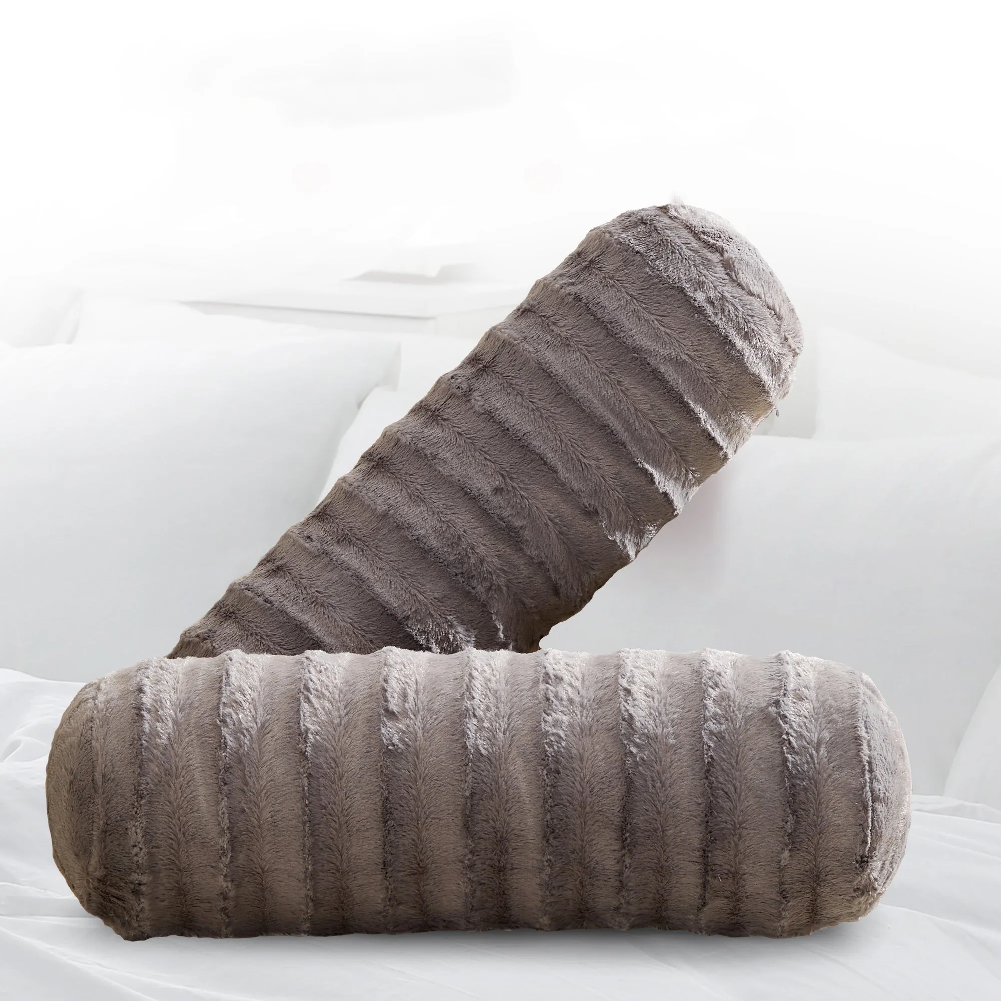 Cheer Collection Set of 2 Faux Fur Bolster Pillows. Decorative Roll Pillow
