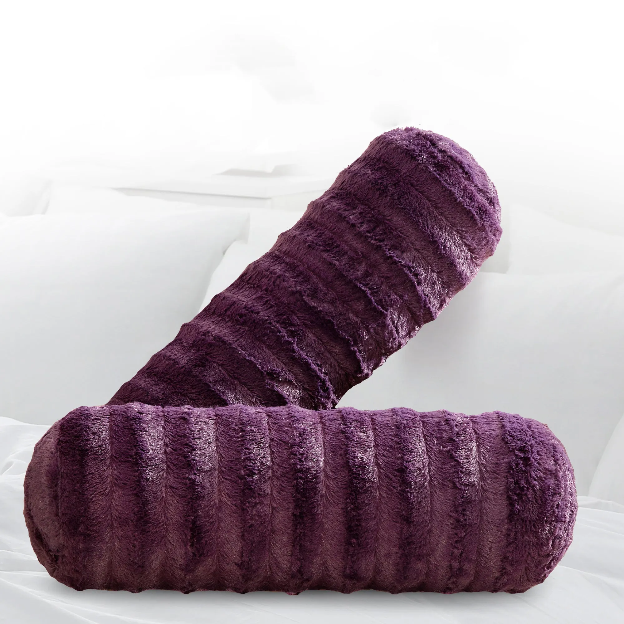 Cheer Collection Set of 2 Faux Fur Bolster Pillows. Decorative Roll Pillow