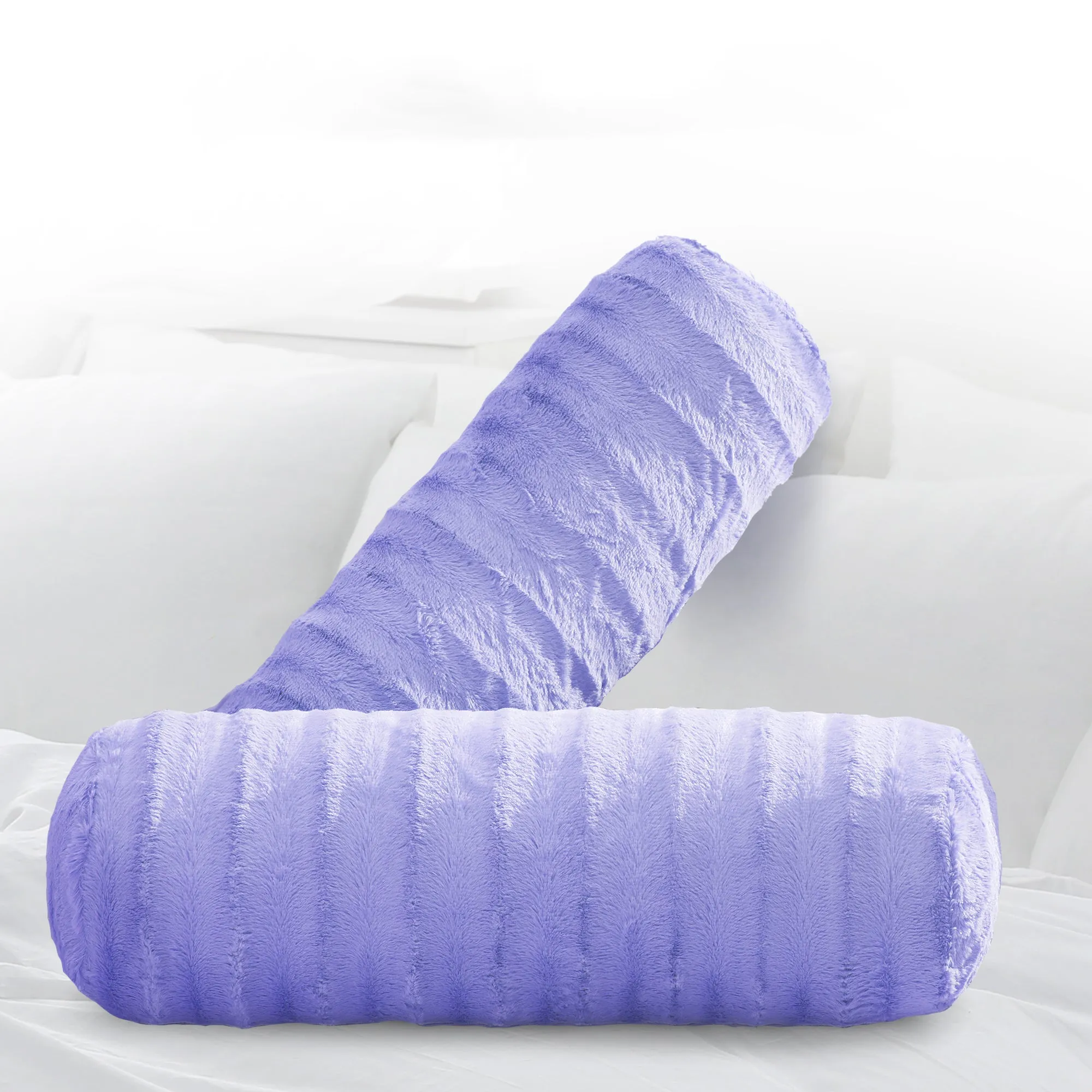 Cheer Collection Set of 2 Faux Fur Bolster Pillows. Decorative Roll Pillow