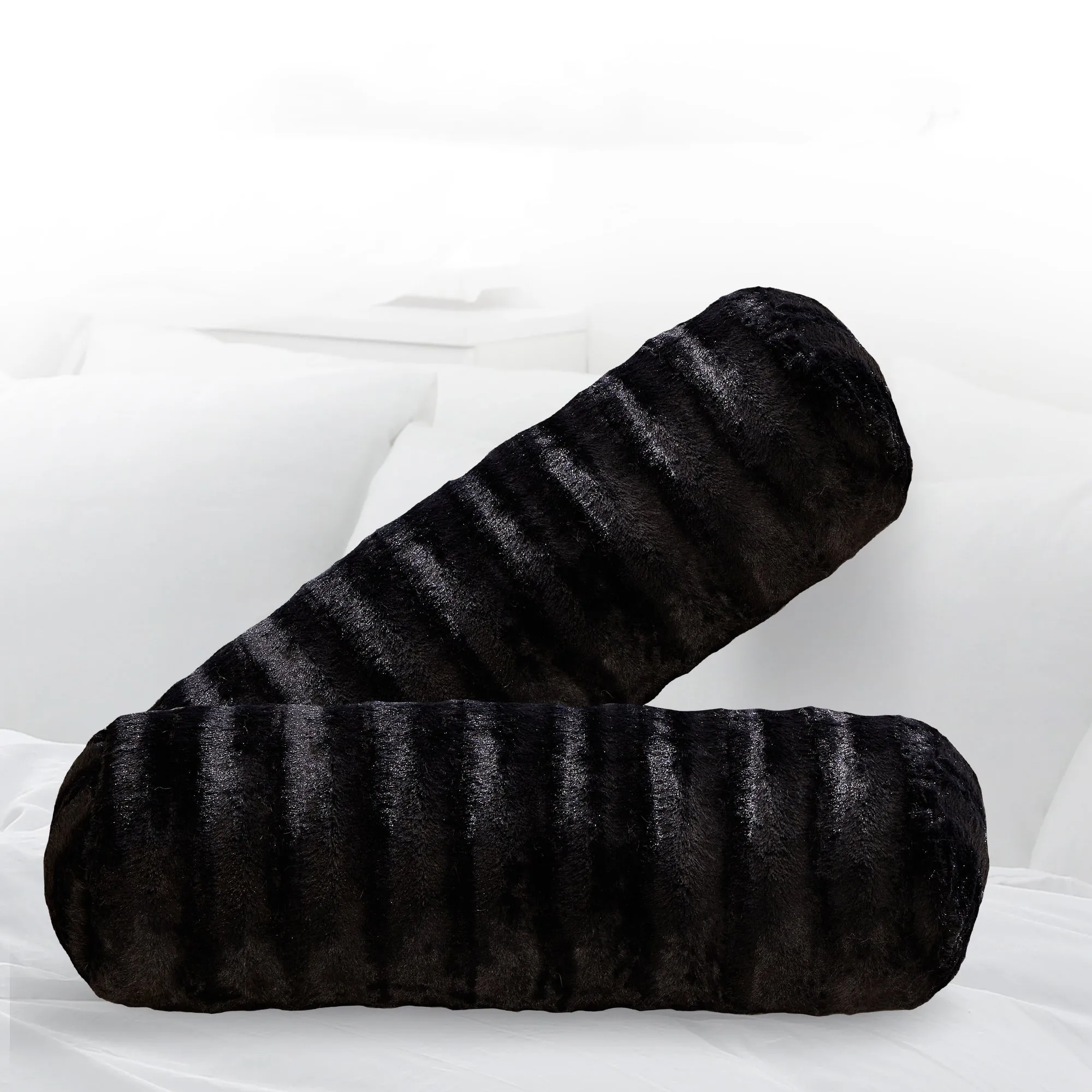 Cheer Collection Set of 2 Faux Fur Bolster Pillows. Decorative Roll Pillow