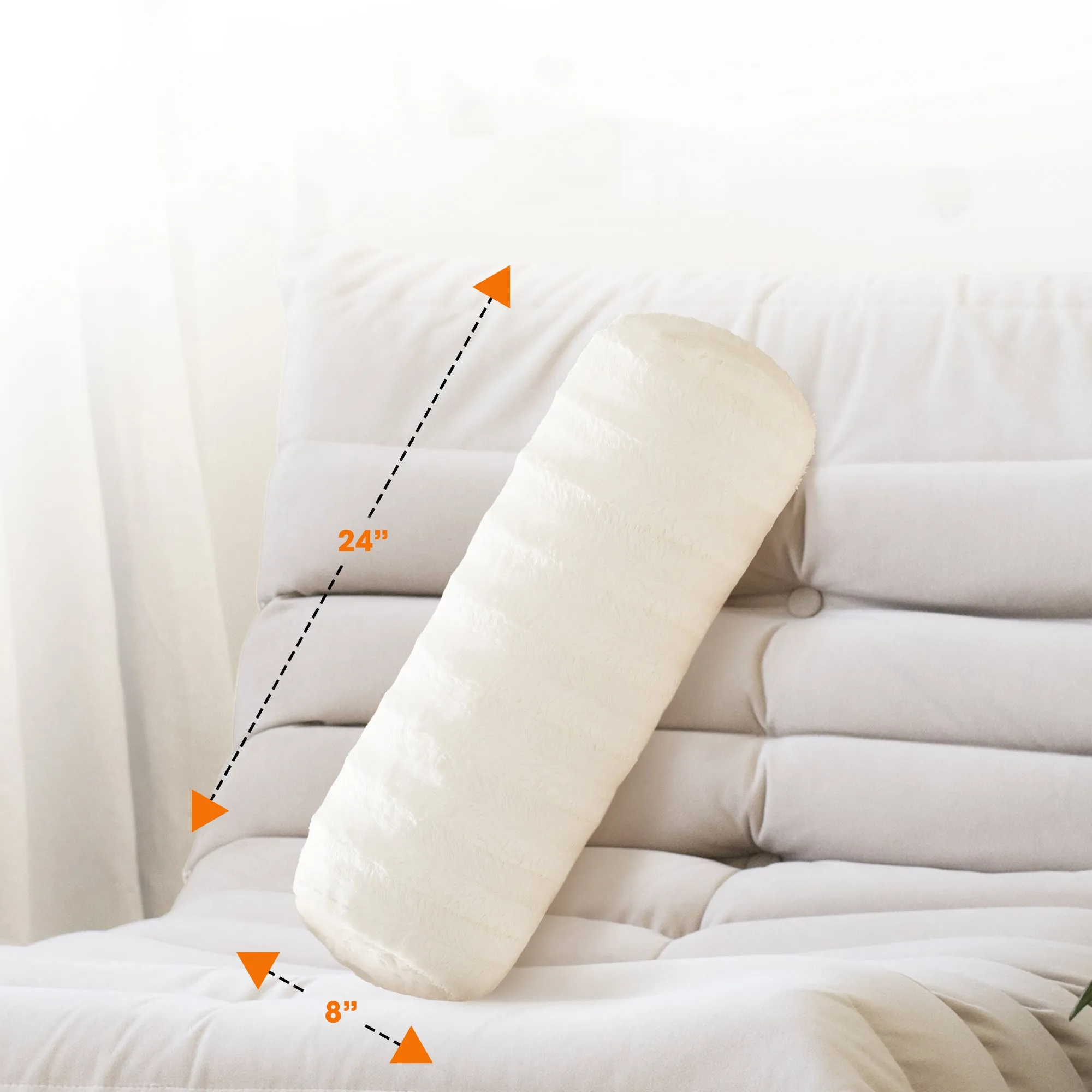 Cheer Collection Set of 2 Faux Fur Bolster Pillows. Decorative Roll Pillow