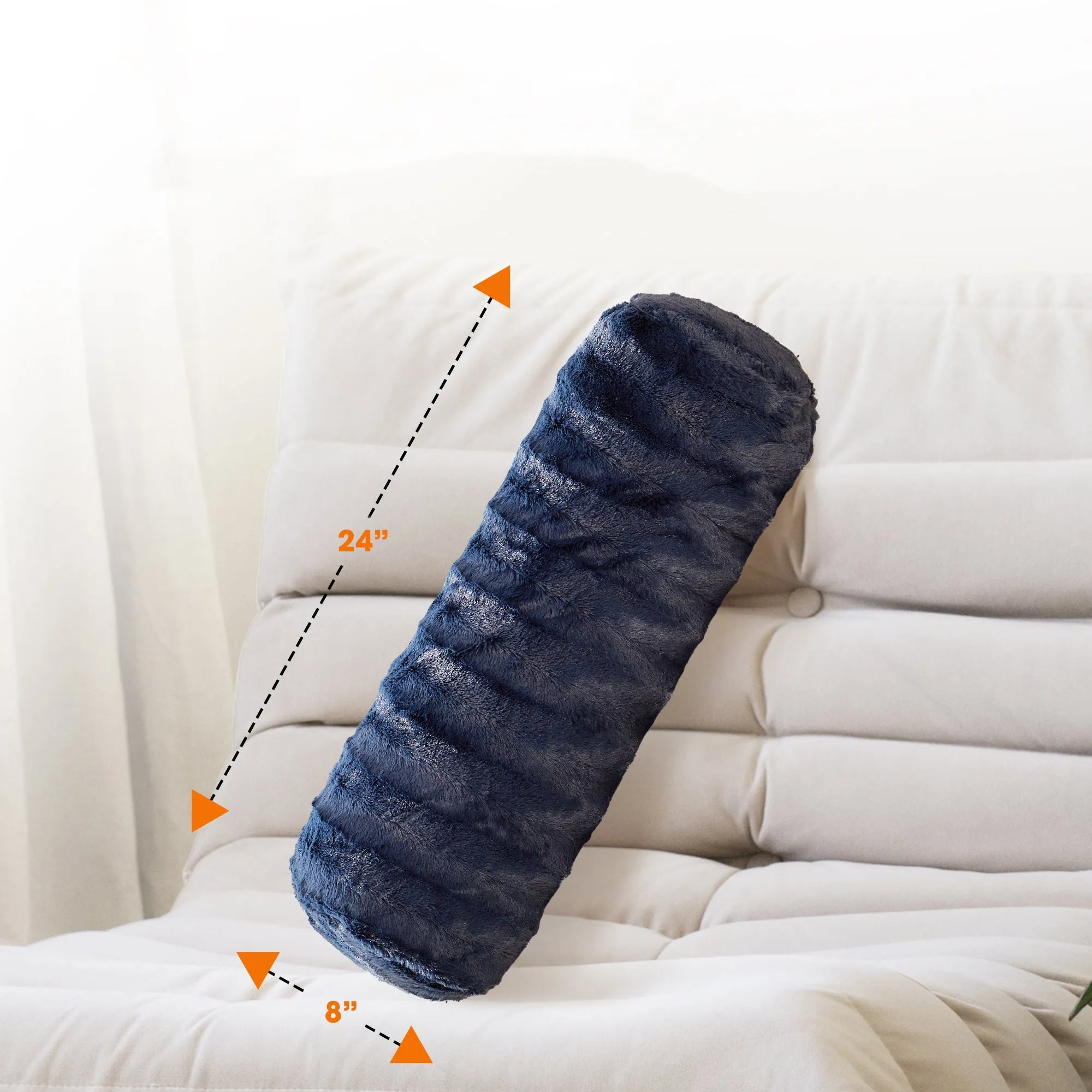 Cheer Collection Set of 2 Faux Fur Bolster Pillows. Decorative Roll Pillow
