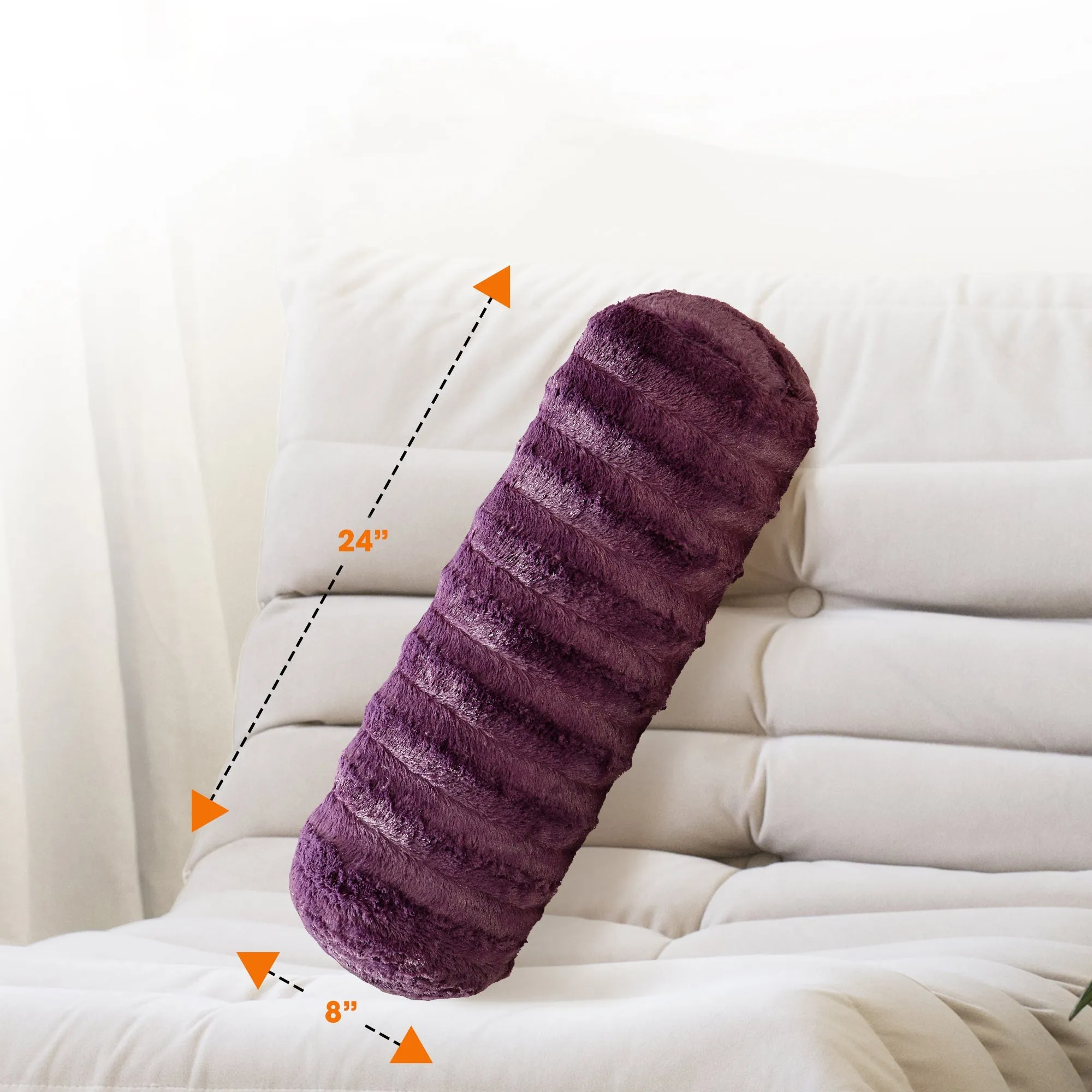 Cheer Collection Set of 2 Faux Fur Bolster Pillows. Decorative Roll Pillow
