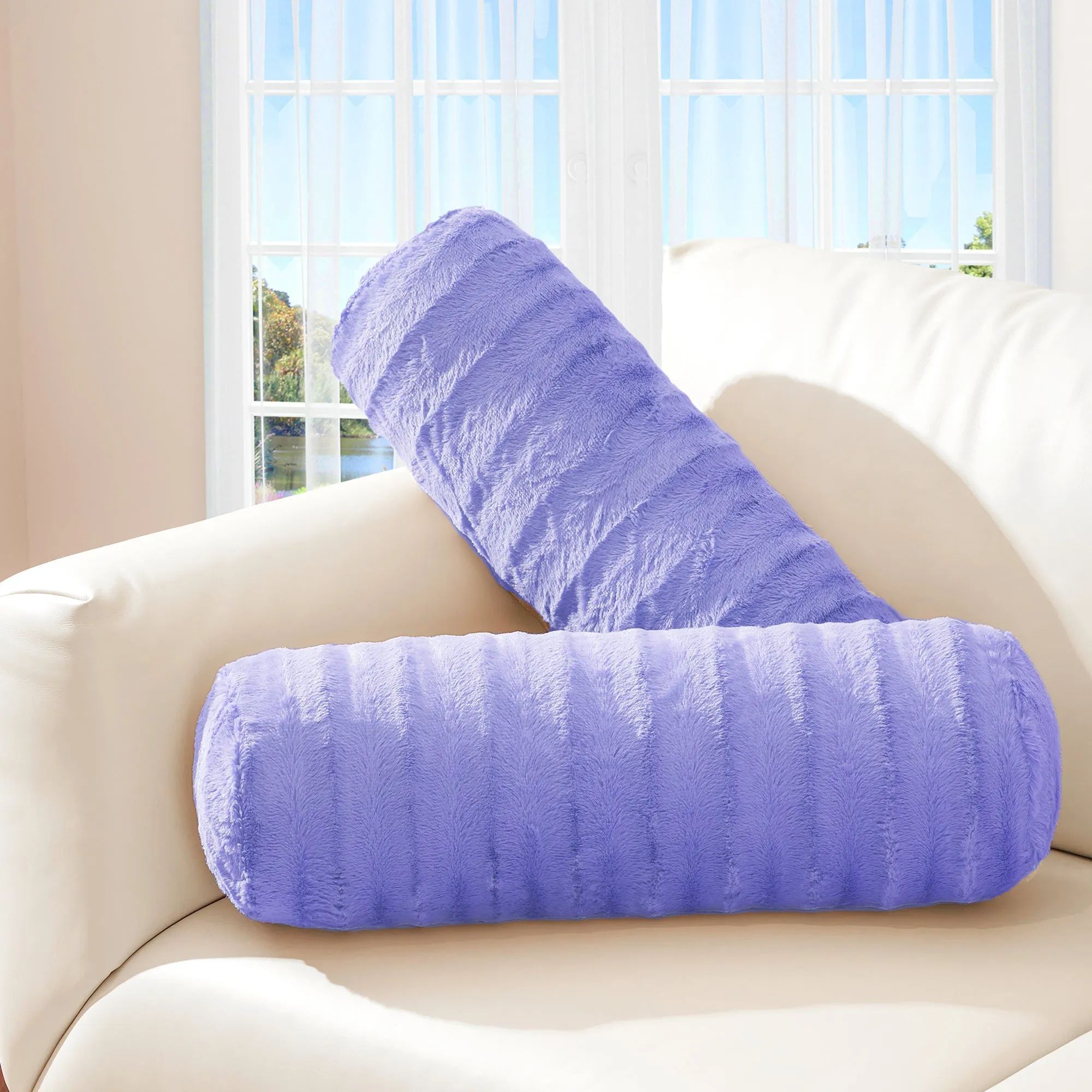 Cheer Collection Set of 2 Faux Fur Bolster Pillows. Decorative Roll Pillow