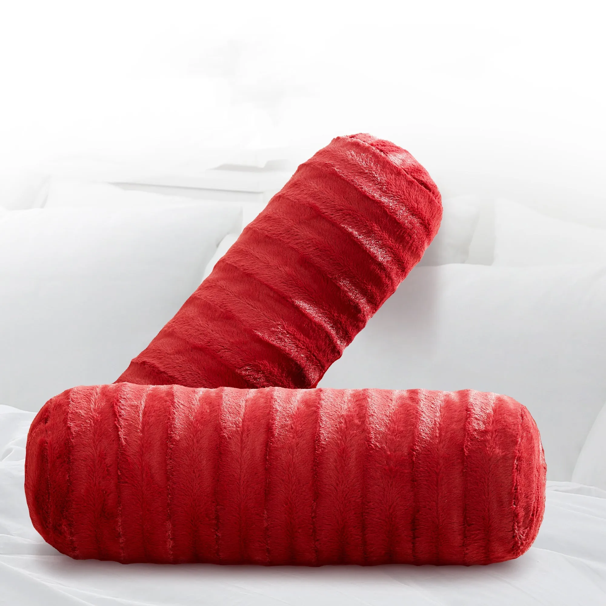 Cheer Collection Set of 2 Faux Fur Bolster Pillows. Decorative Roll Pillow