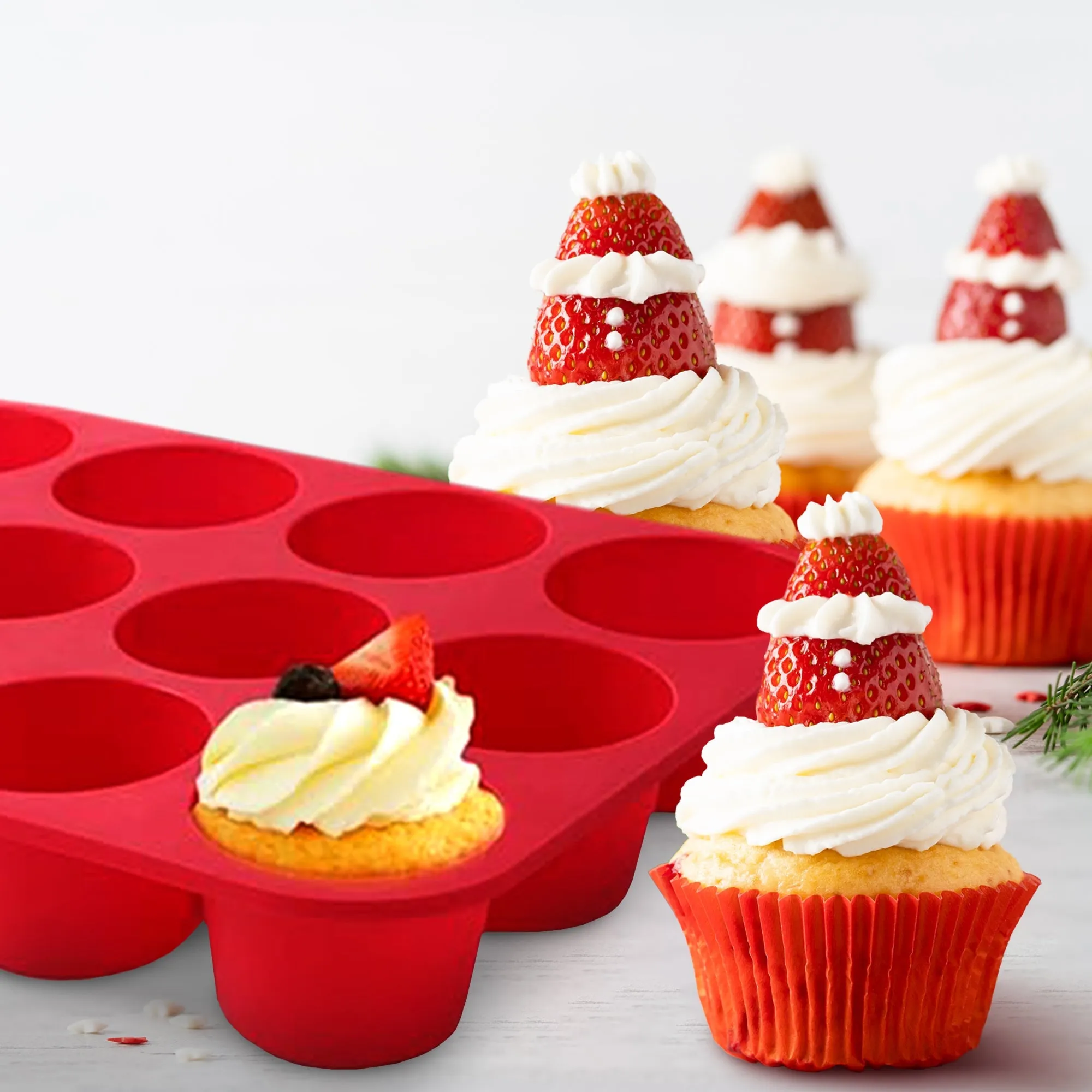 Cheer Collection Set of 3 Non-Stick Silicone Muffin Pans  BPA-Free. Food-Grade Baking Tray