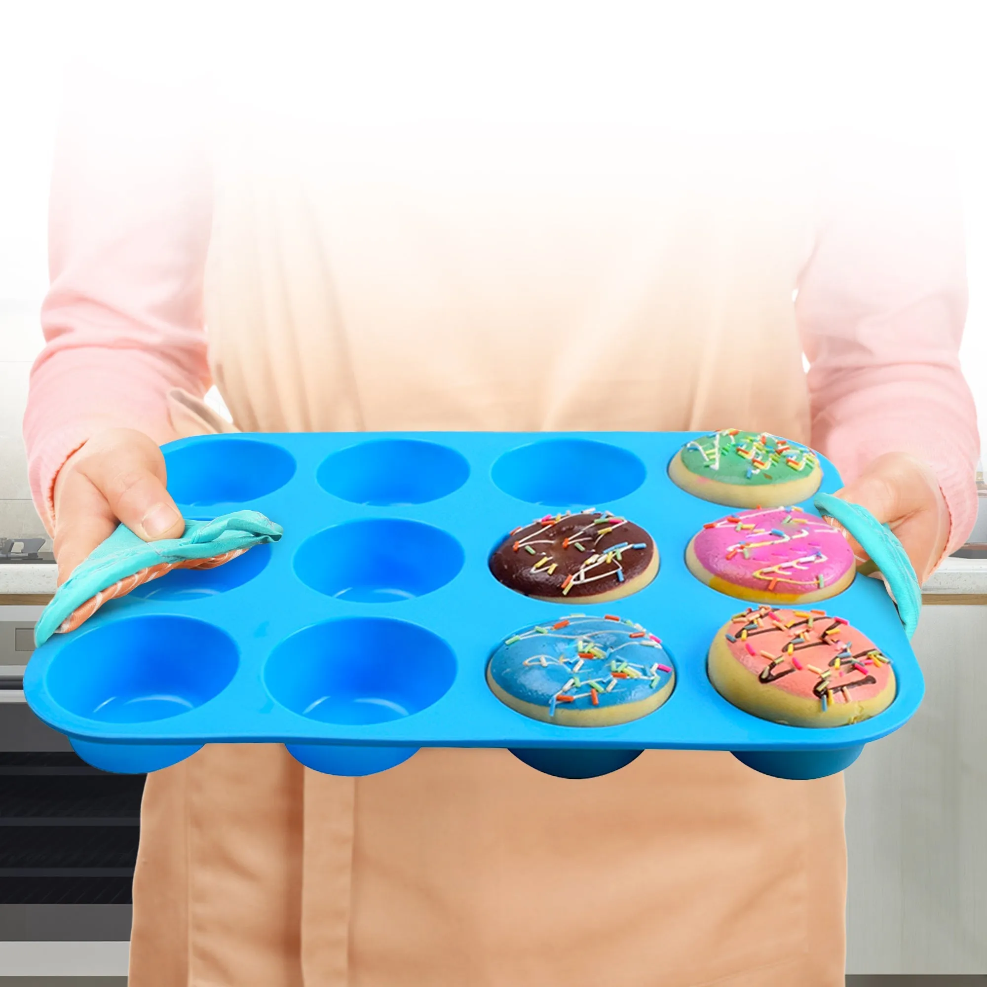 Cheer Collection Set of 3 Non-Stick Silicone Muffin Pans  BPA-Free. Food-Grade Baking Tray
