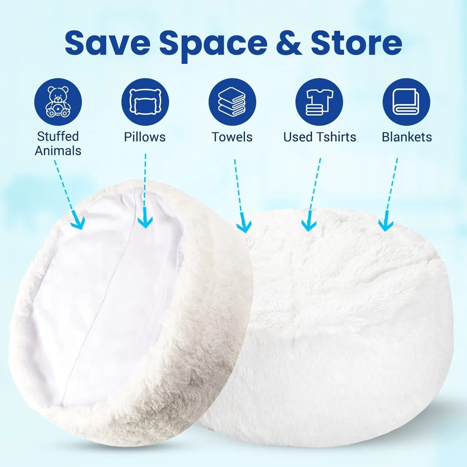 Cheer Collection Shaggy Long Hair Stuffed Animal Storage Bag and Bean Bag Chair with Handle