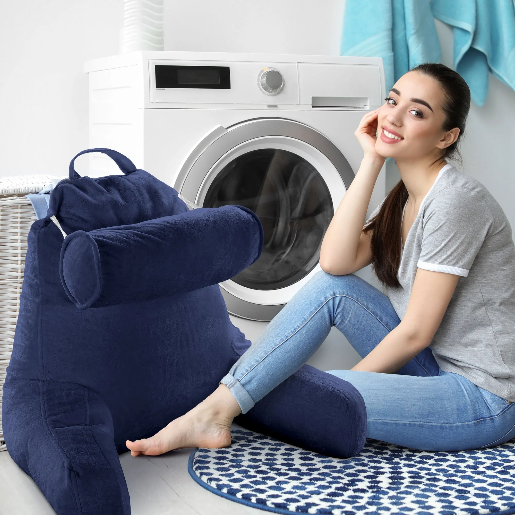Cheer Collection TV &  Reading Pillow with Detachable Cervical Bolster Backrest . Washable