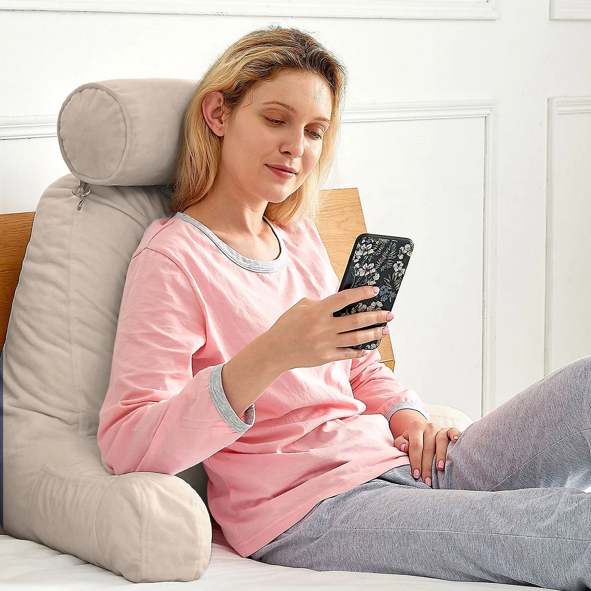 Cheer Collection TV &  Reading Pillow with Detachable Cervical Bolster Backrest . Washable