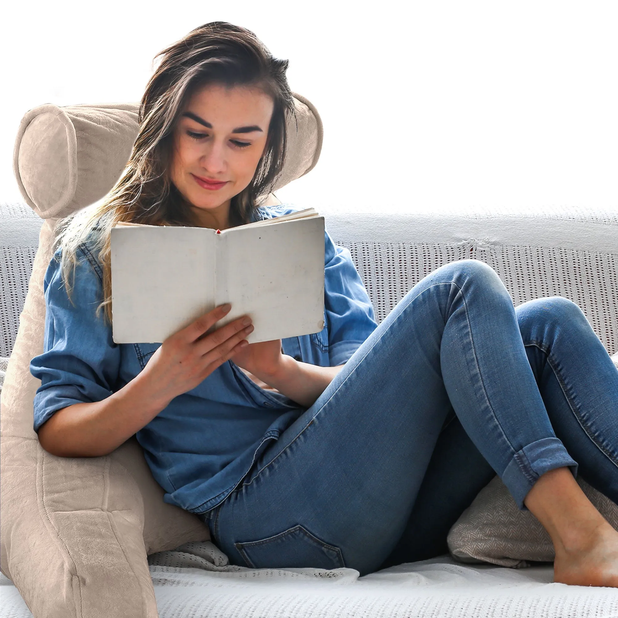Cheer Collection TV &  Reading Pillow with Detachable Cervical Bolster Backrest . Washable