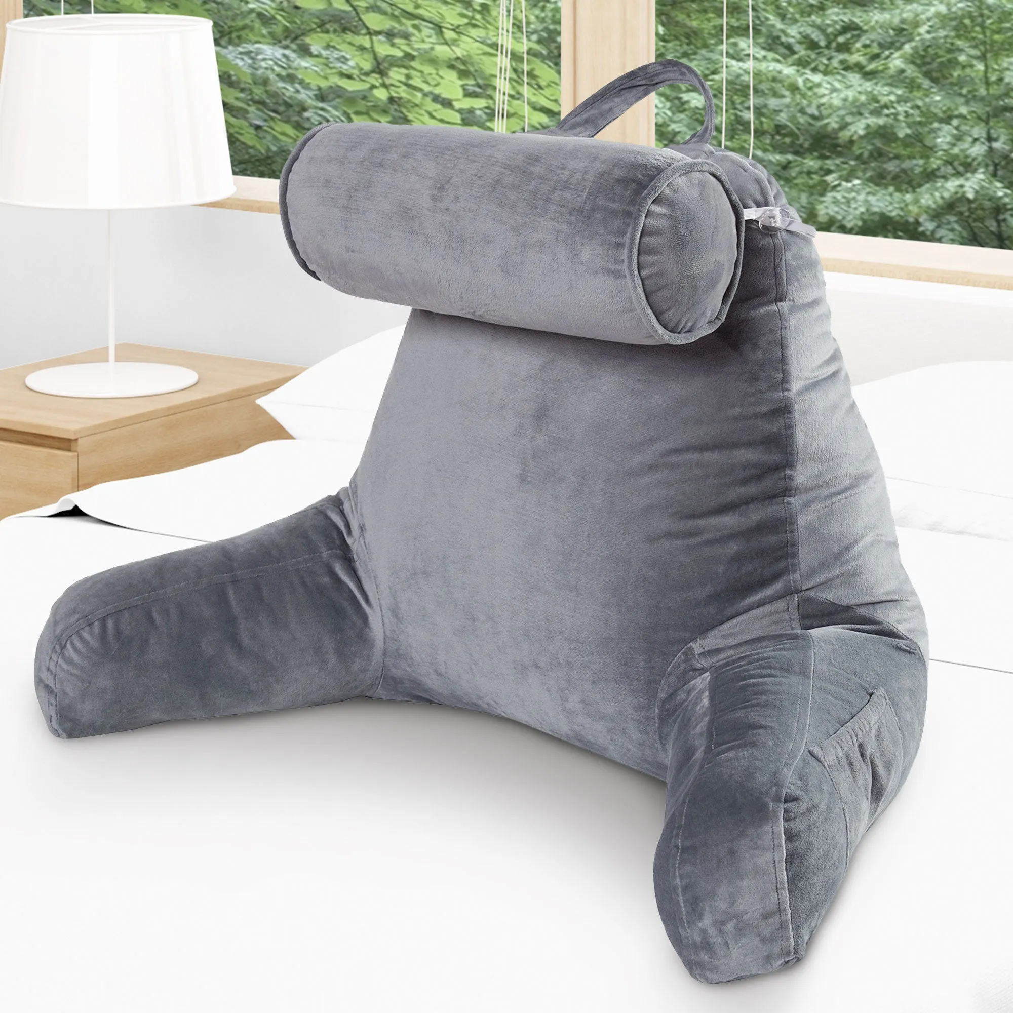 Cheer Collection TV &  Reading Pillow with Detachable Cervical Bolster Backrest . Washable