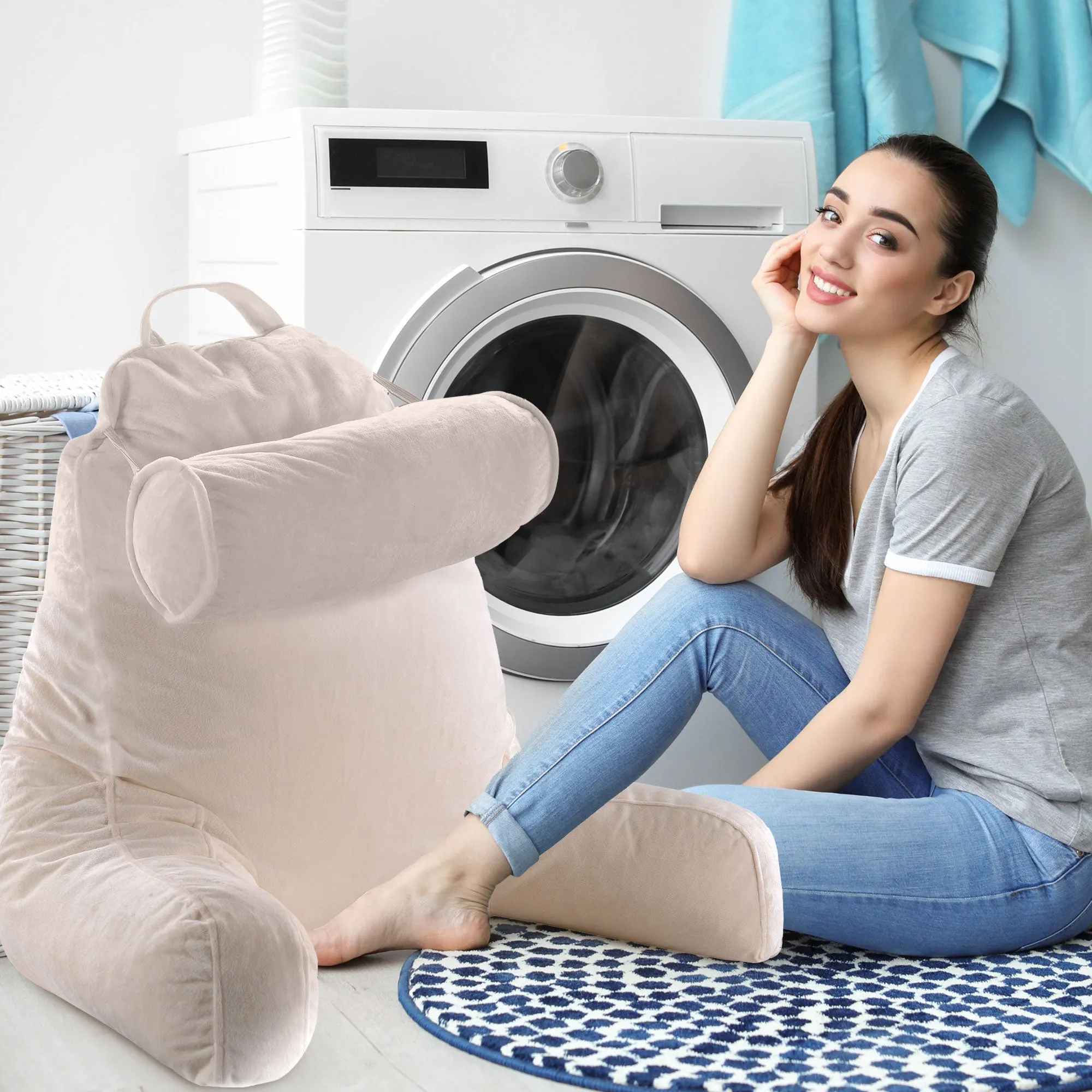 Cheer Collection TV &  Reading Pillow with Detachable Cervical Bolster Backrest . Washable
