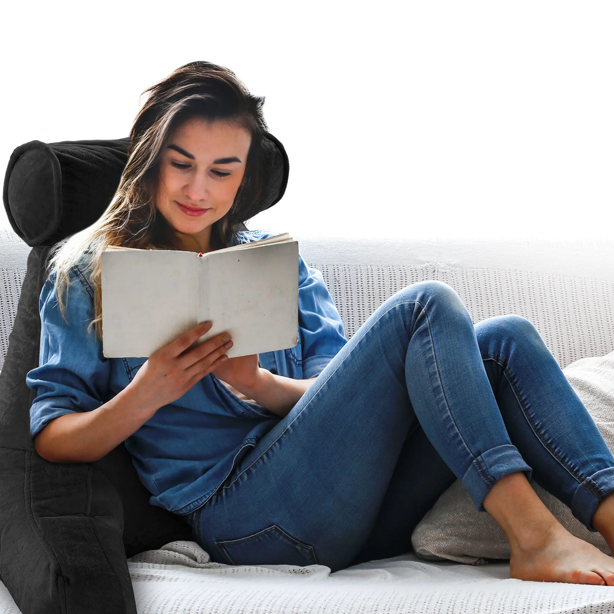 Cheer Collection TV &  Reading Pillow with Detachable Cervical Bolster Backrest . Washable