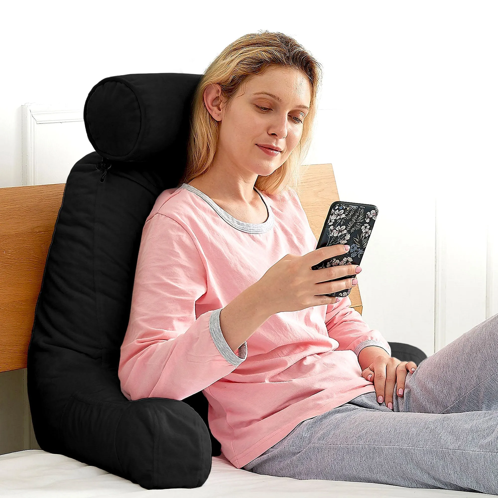 Cheer Collection TV &  Reading Pillow with Detachable Cervical Bolster Backrest . Washable