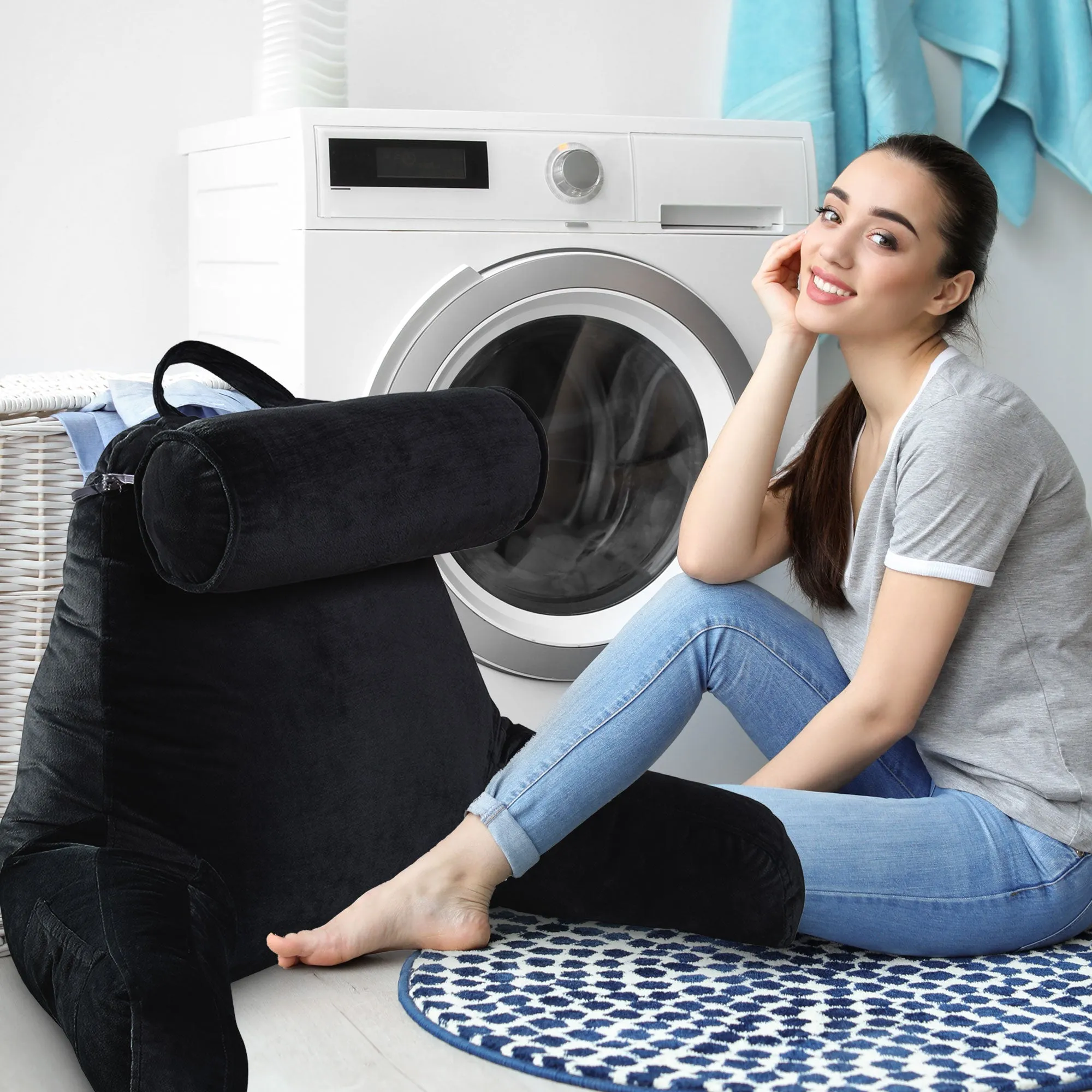 Cheer Collection TV &  Reading Pillow with Detachable Cervical Bolster Backrest . Washable