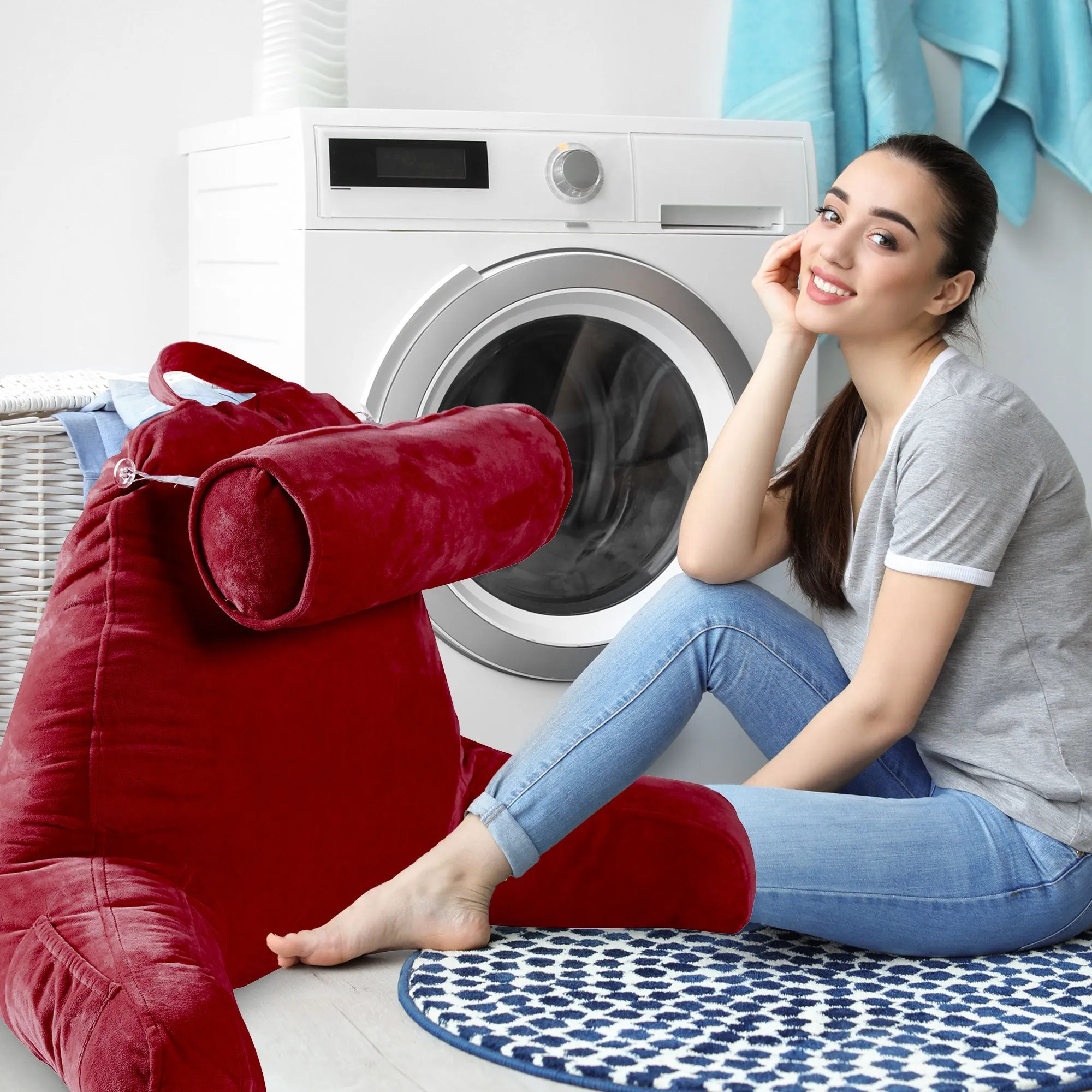 Cheer Collection TV &  Reading Pillow with Detachable Cervical Bolster Backrest . Washable