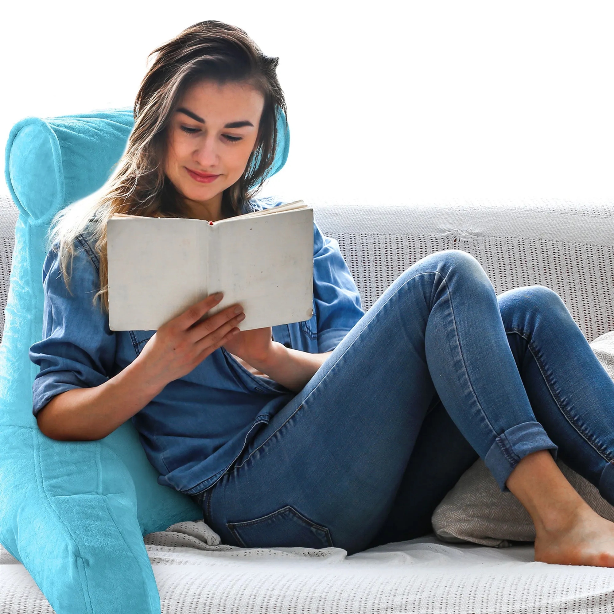 Cheer Collection TV &  Reading Pillow with Detachable Cervical Bolster Backrest . Washable