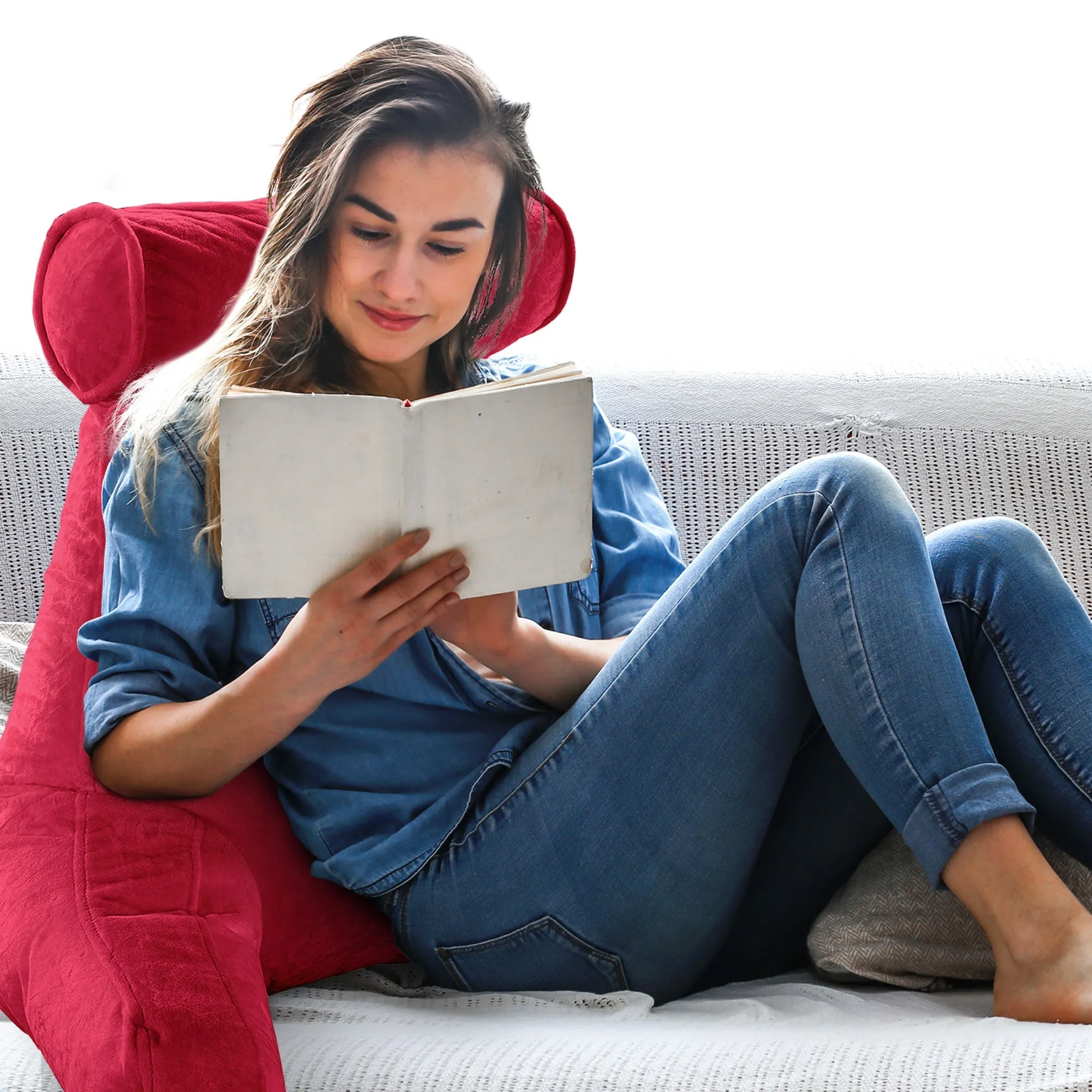 Cheer Collection TV &  Reading Pillow with Detachable Cervical Bolster Backrest . Washable