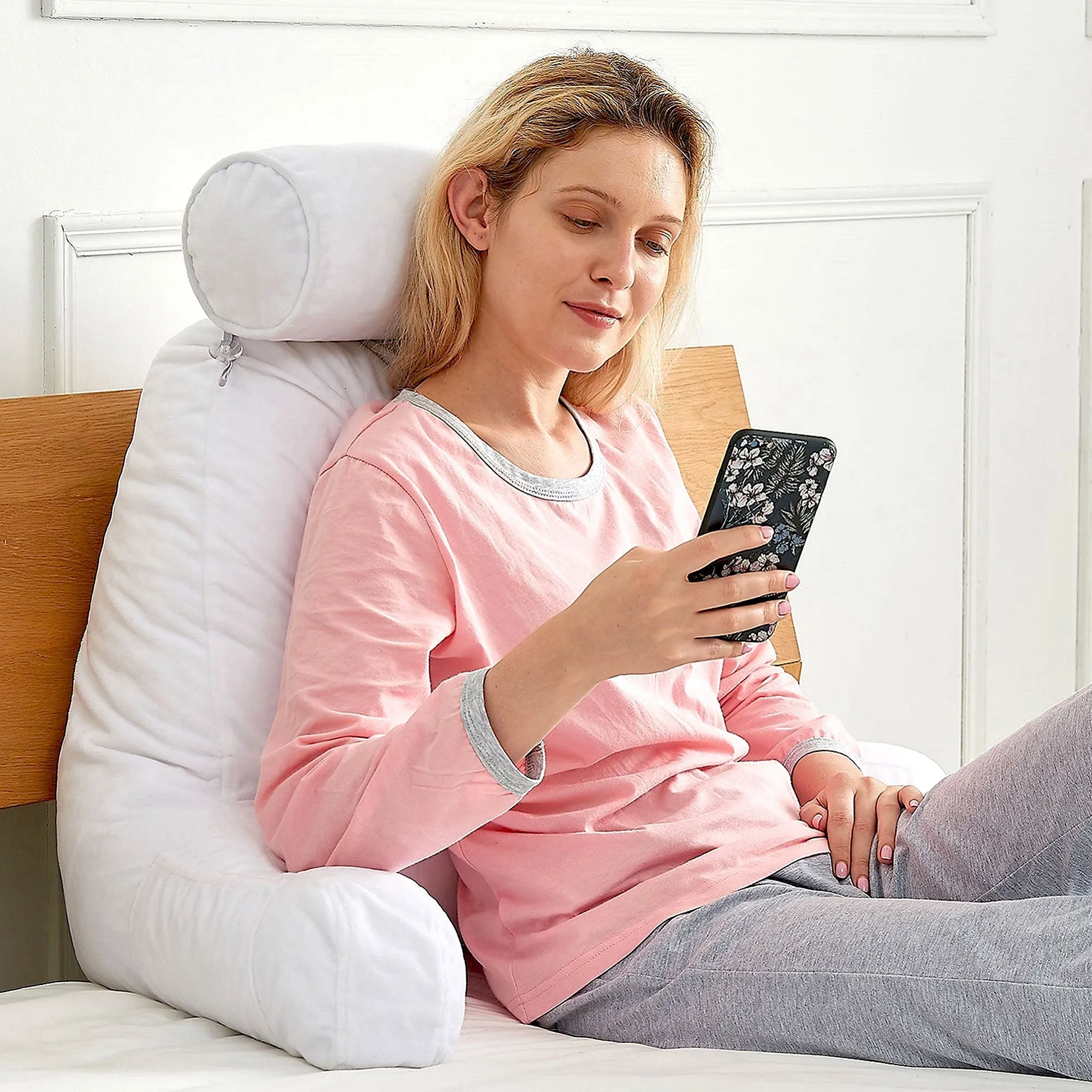 Cheer Collection TV &  Reading Pillow with Detachable Cervical Bolster Backrest . Washable