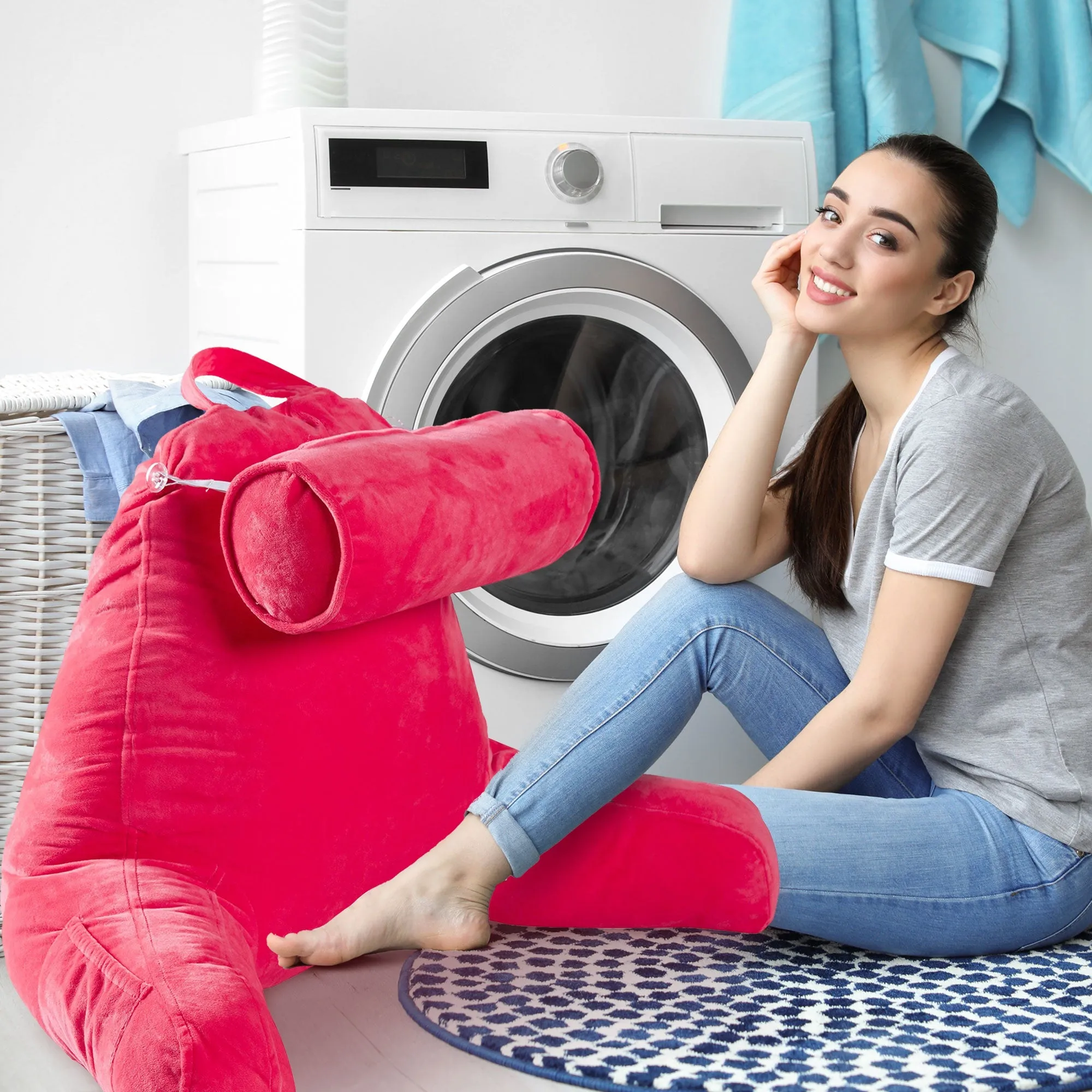 Cheer Collection TV &  Reading Pillow with Detachable Cervical Bolster Backrest . Washable
