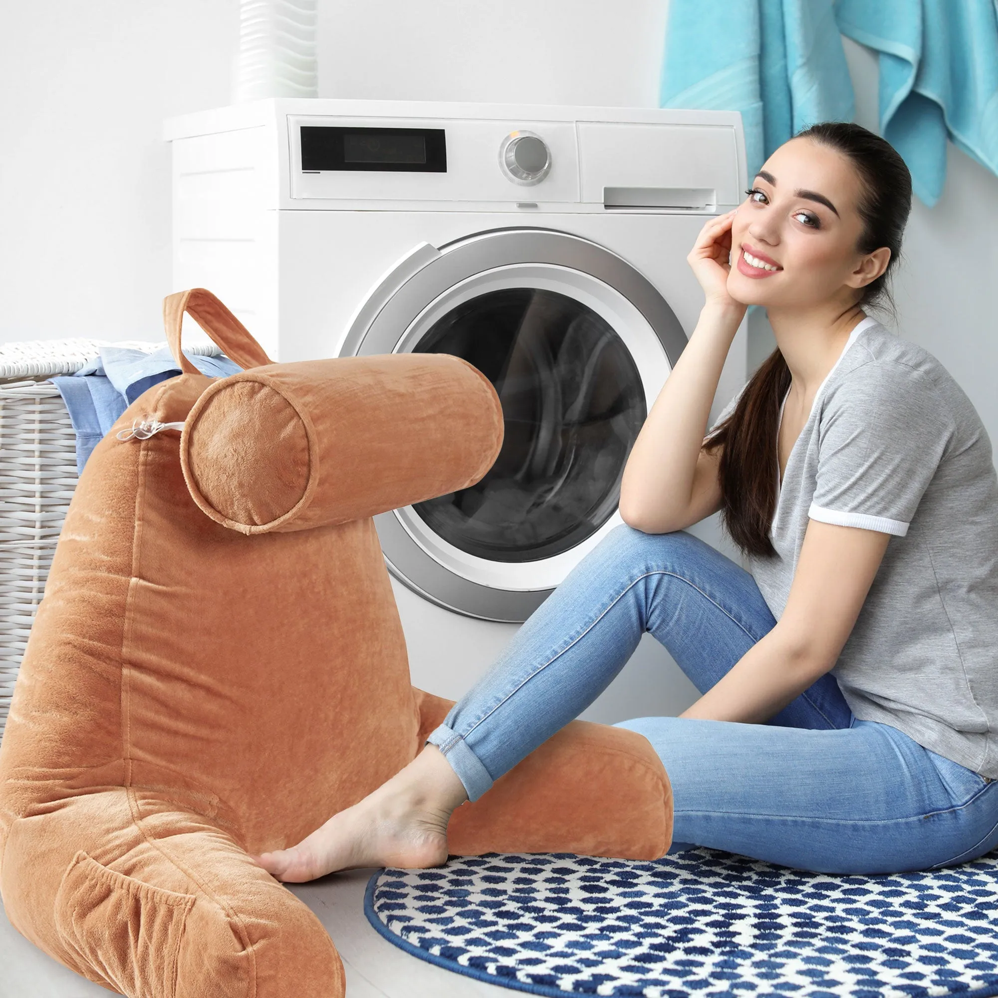 Cheer Collection TV &  Reading Pillow with Detachable Cervical Bolster Backrest . Washable