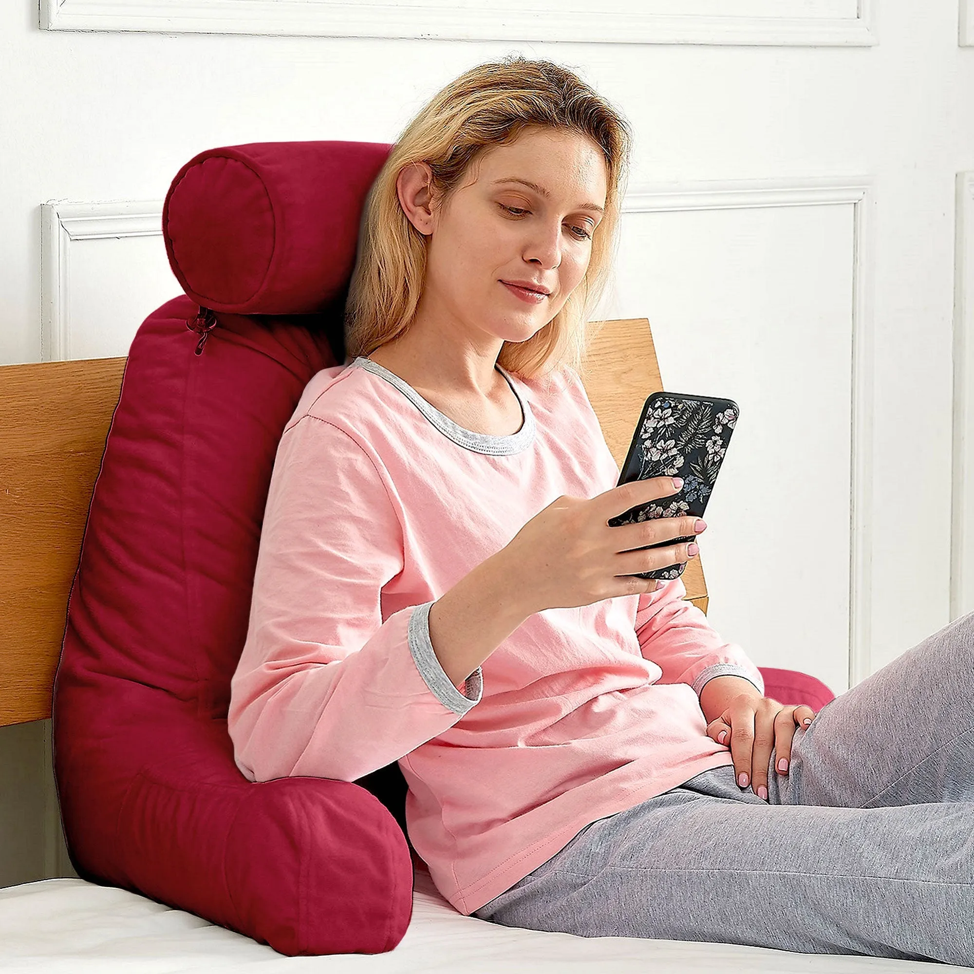 Cheer Collection TV &  Reading Pillow with Detachable Cervical Bolster Backrest . Washable