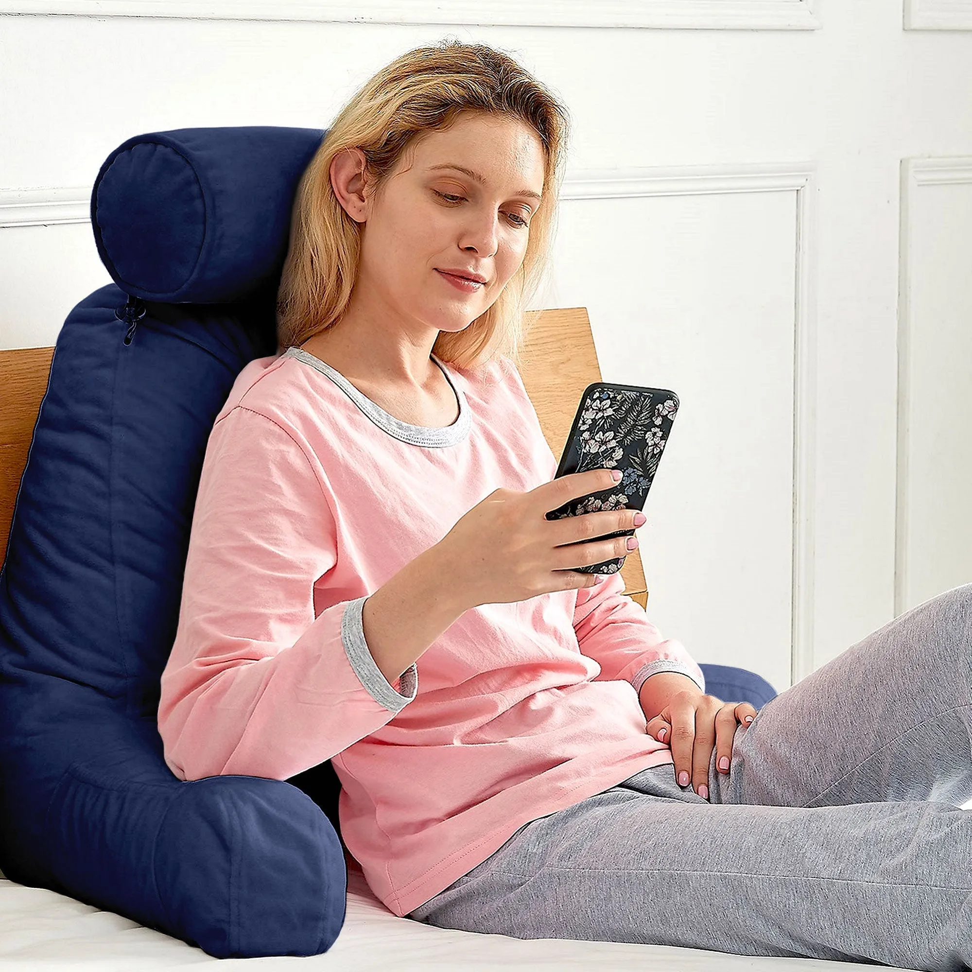 Cheer Collection TV &  Reading Pillow with Detachable Cervical Bolster Backrest . Washable