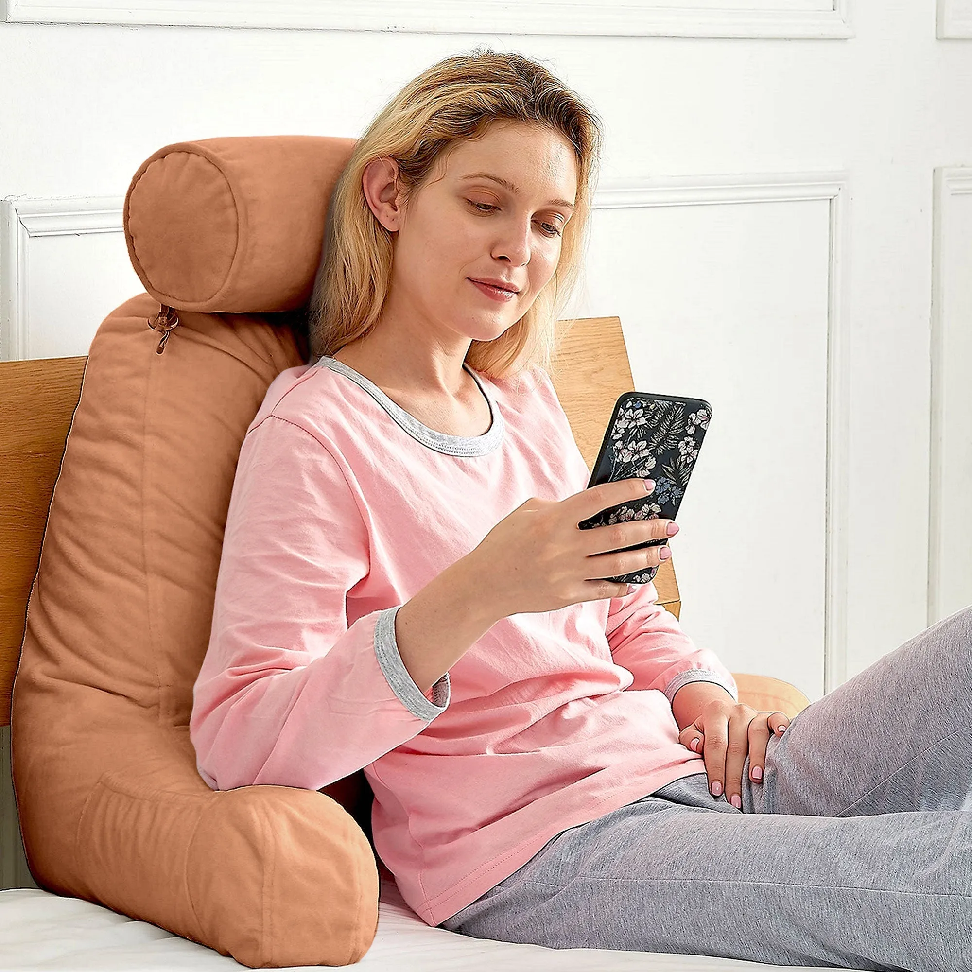 Cheer Collection TV &  Reading Pillow with Detachable Cervical Bolster Backrest . Washable