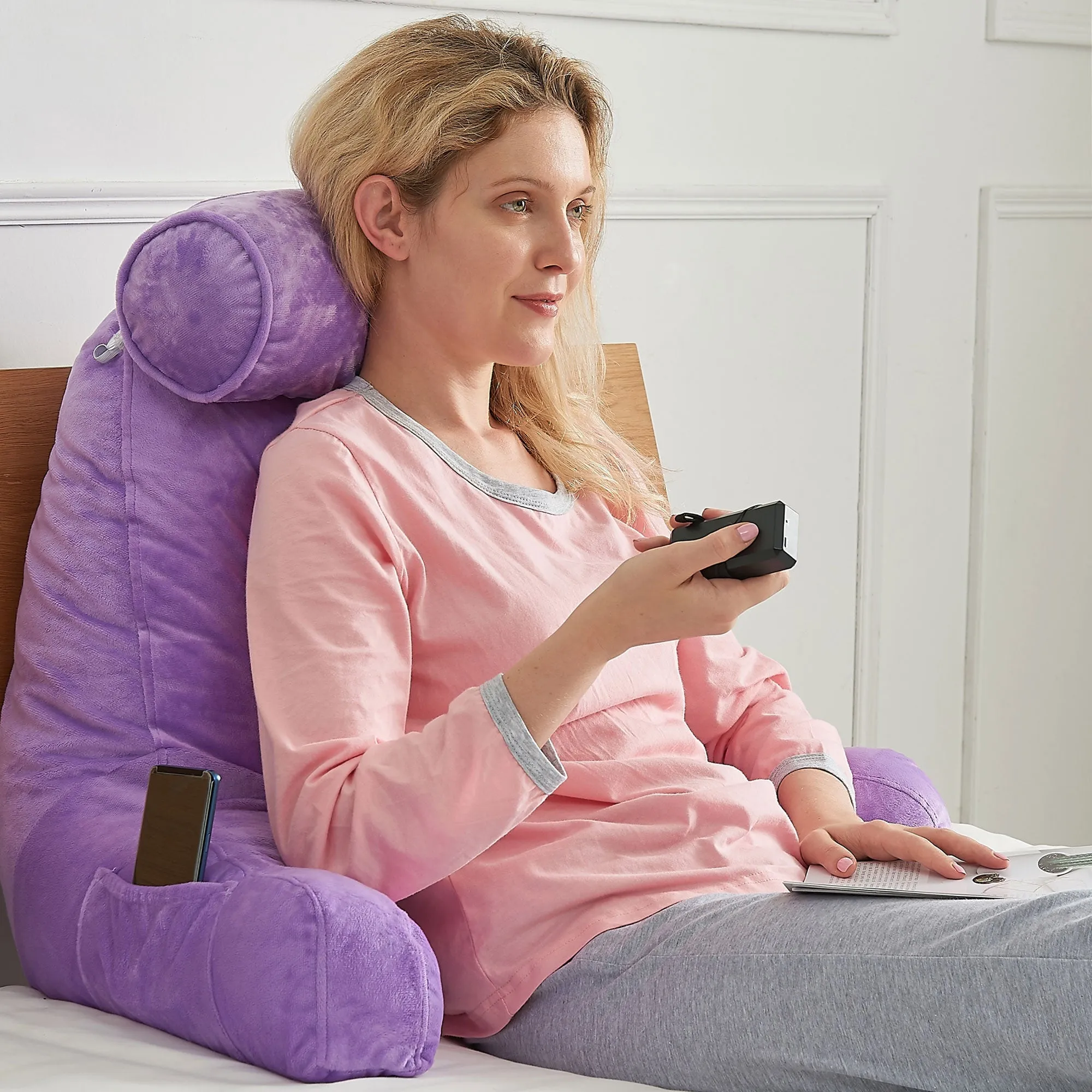 Cheer Collection TV &  Reading Pillow with Detachable Cervical Bolster Backrest . Washable